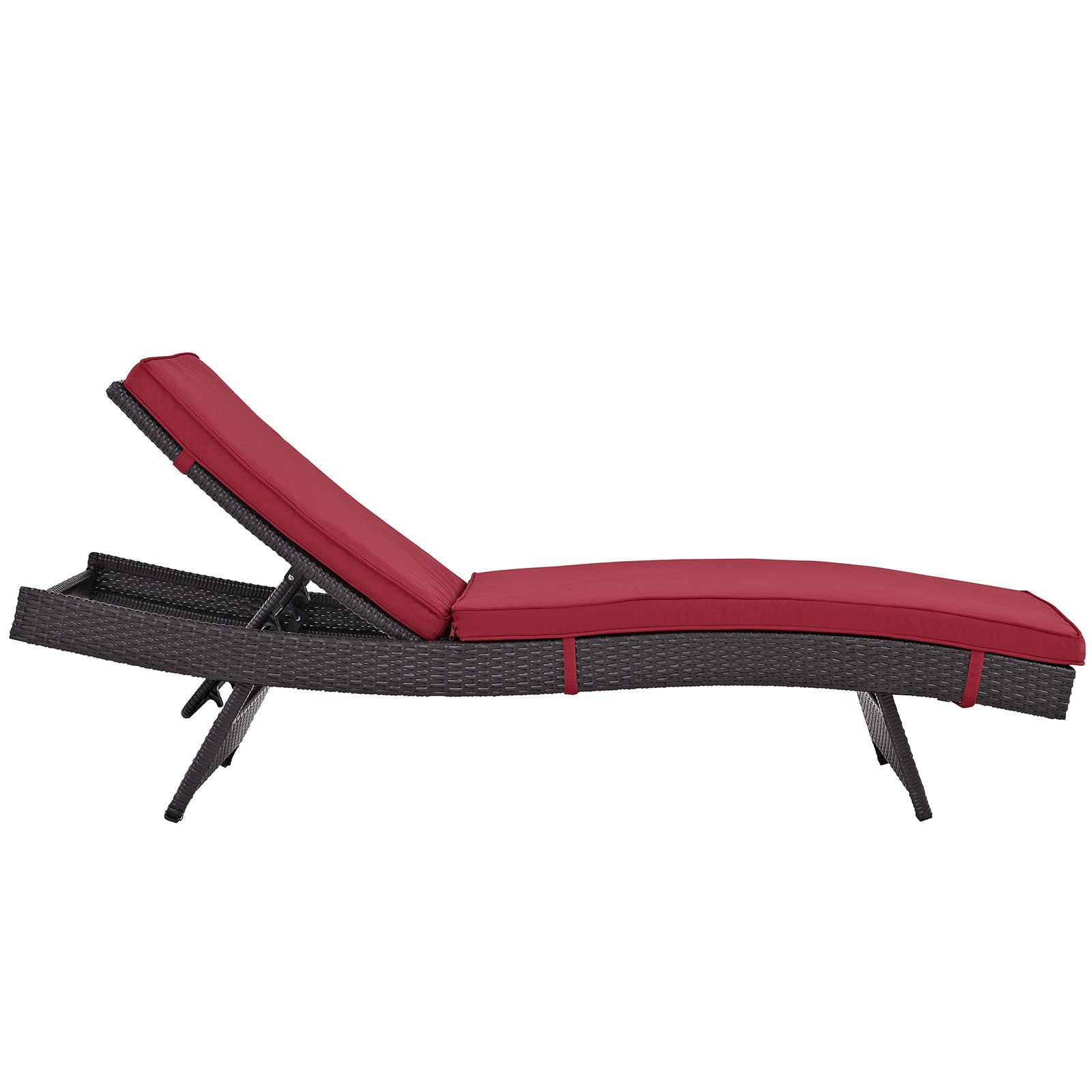 Modway Convene Wicker Rattan Outdoor Patio Chaise Lounge Chair - Espresso Red - Weather-Resistant & Comfortable for Poolside, Garden, and Backyard Relaxation