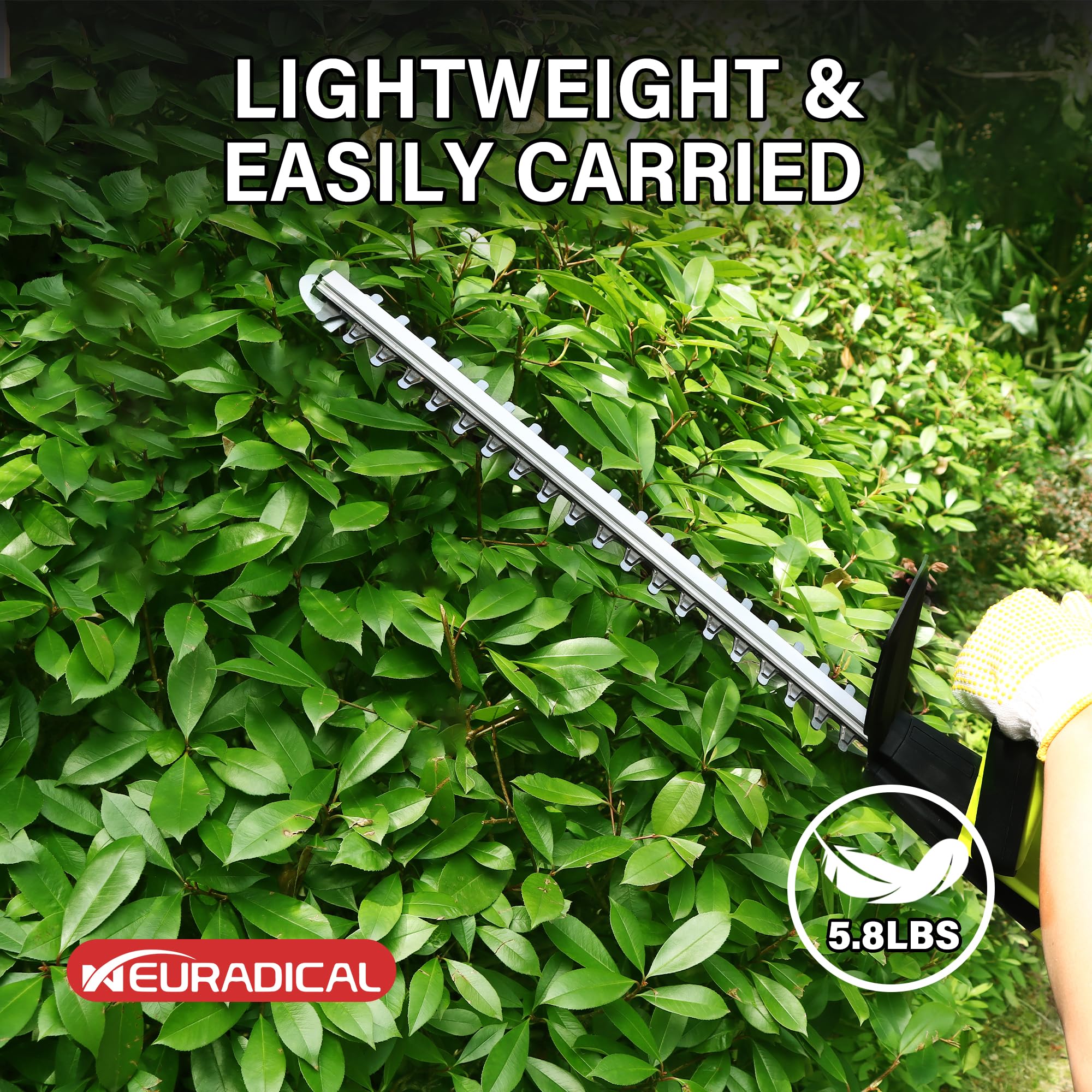 Neuradical 20 Inch Cordless Hedge Trimmer with 21V 2Ah Battery & Charger - Lightweight Electric Bush Trimmer for Garden Shrubs & Lawn Maintenance - Perfect for Landscaping, Yard Work & DIY Home Gardening