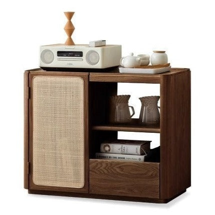Solid Oak and Ash Wood Tea Maker Mobile Side Cabinet - Portable Side Table for Living Room, Bedroom, or Office