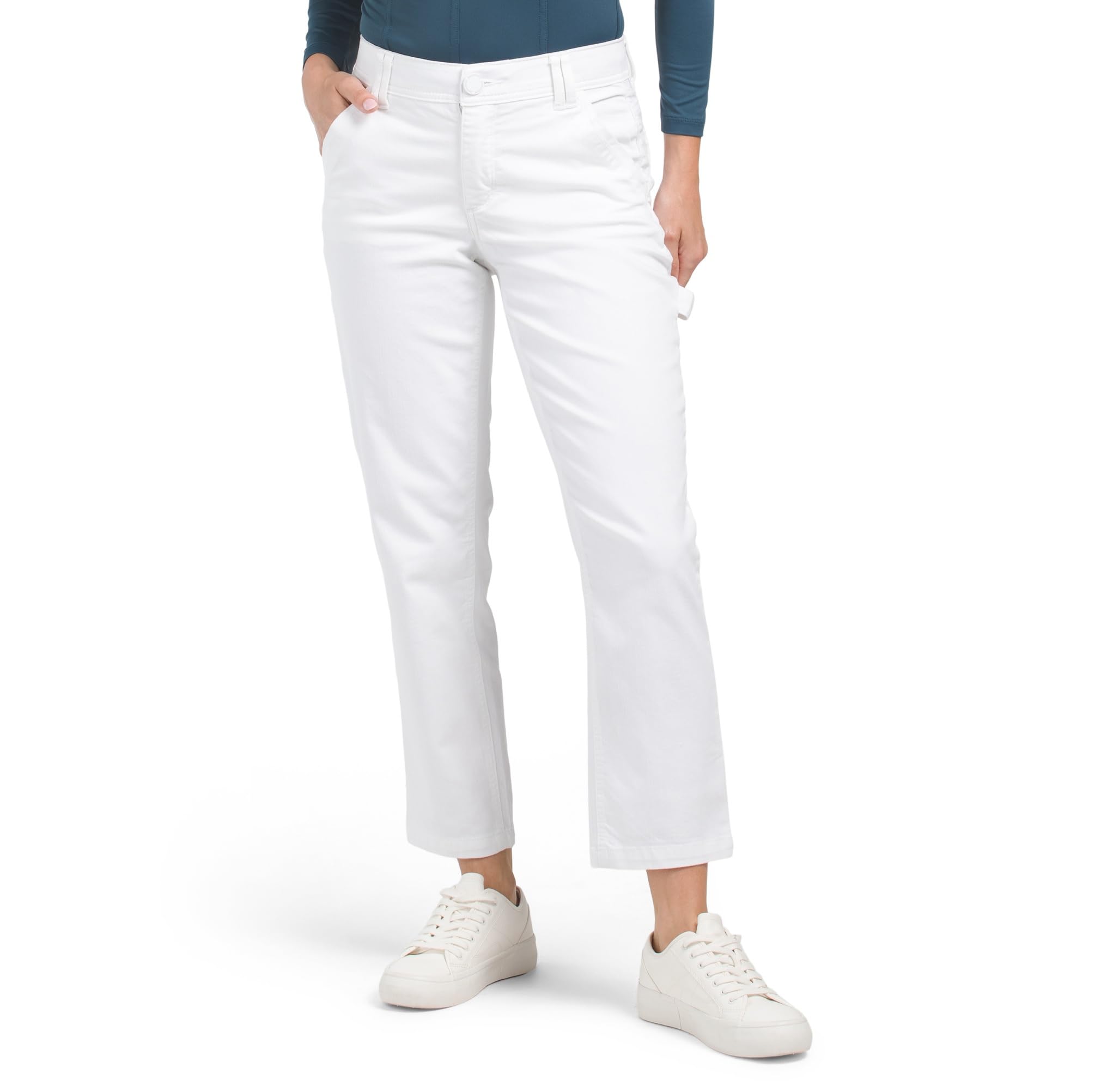 Democracy Women's Ab Solution High Rise Ankle Jean in Carpenter Optic White - Size 12 | Comfortable Slimming Stretch Denim for Work & Casual Outfits