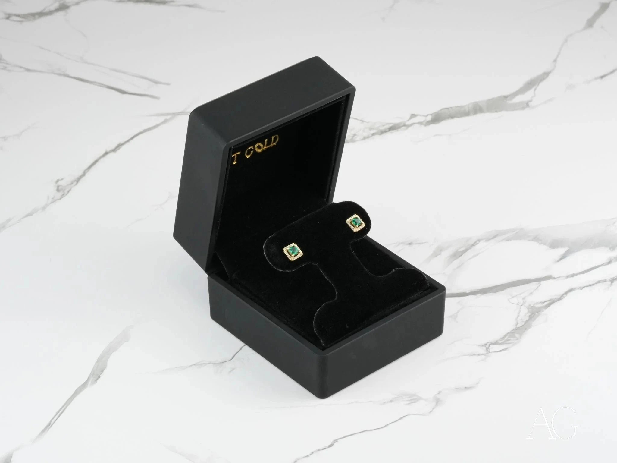 18k Gold CZ Halo Stud Earrings with Emerald Radiance - Elegant Jewelry for Women, Perfect for Weddings, Parties & Special Occasions