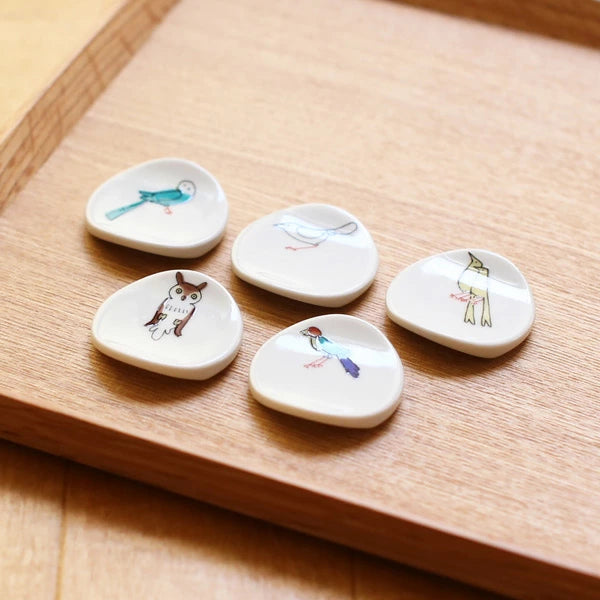 Japanese Kutani Ware Chopstick Rest Set - 5pcs Bird Design Handmade Ceramic Chopstick Holders for Sushi, Asian Dining & Home Tableware Decor