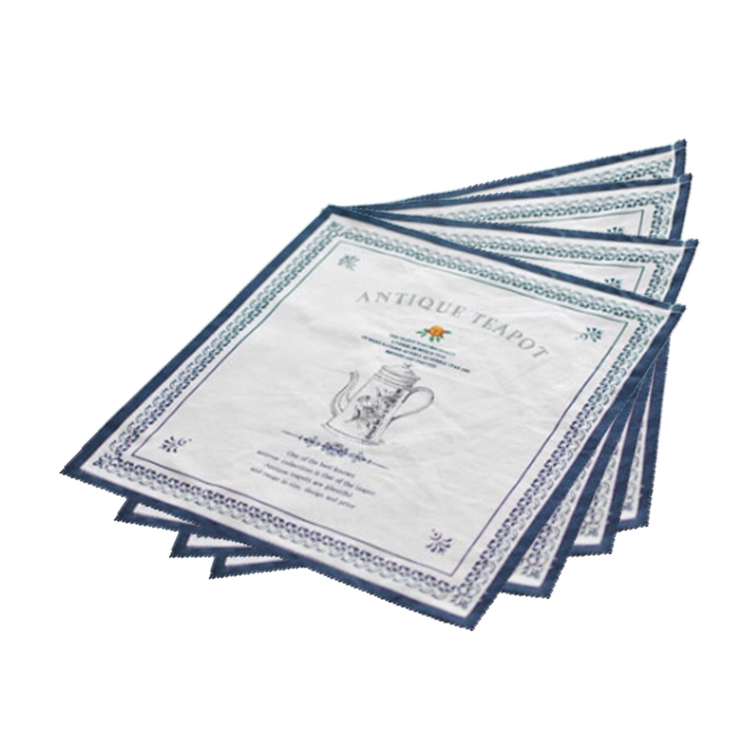 Queenie - Set of 4 Cotton Placemats for Dining Table 12x12.5 Inch (30x32cm) Teapot Design - Washable & Durable Table Mats for Everyday Meals, Dinner Parties & Home Decor