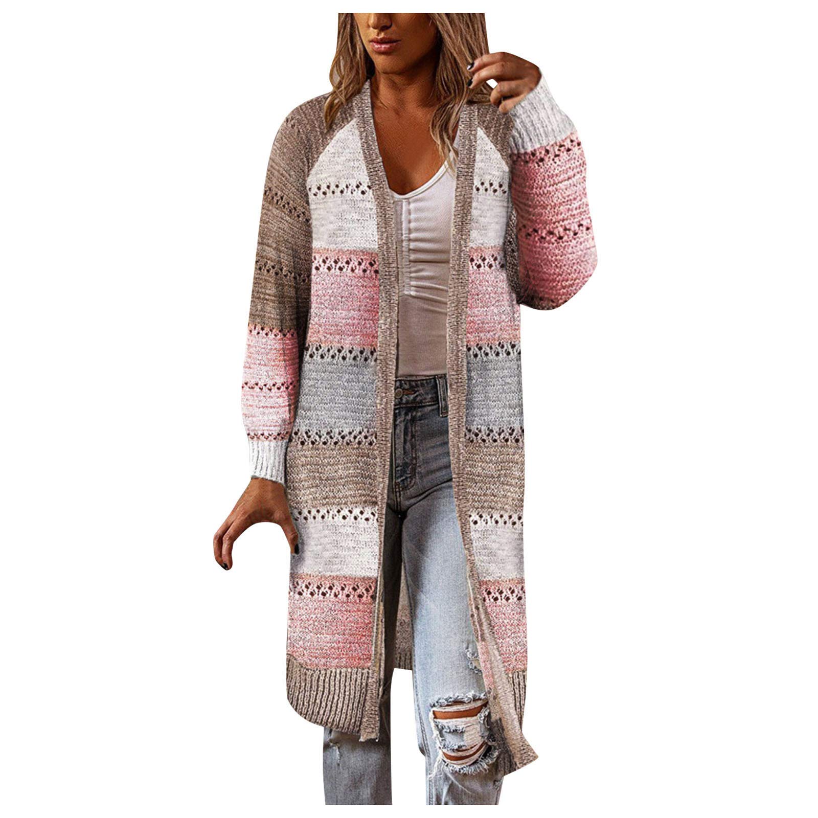 Women's Long Sleeve Cardigan Sweater - Soft Comfy Knit Stitching with Pockets | Stylish Casual Open Front Cover Up for Work, Travel & Home Relaxation