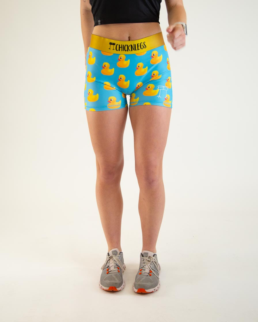 Women's High Waist Compression Shorts - 3D Rubber Ducky Print, Moisture Wicking & Breathable for Running, Yoga & Workout - Plus Size Available