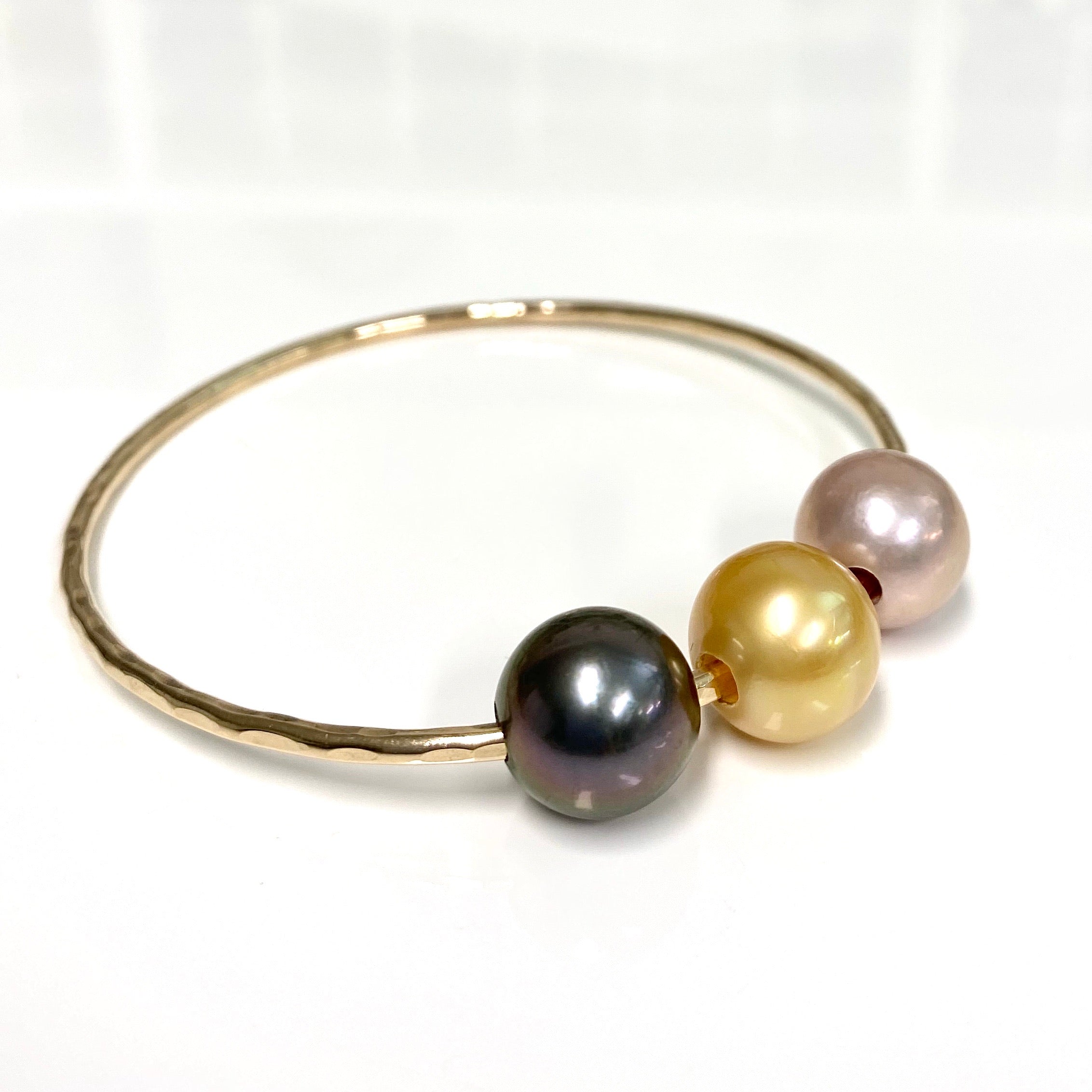 Luxury 11-12mm Gold South Sea & Pink Edison Tahitian Pearl Bangle Bracelet (B460) - Elegant Jewelry for Women, Perfect for Weddings, Parties & Special Occasions