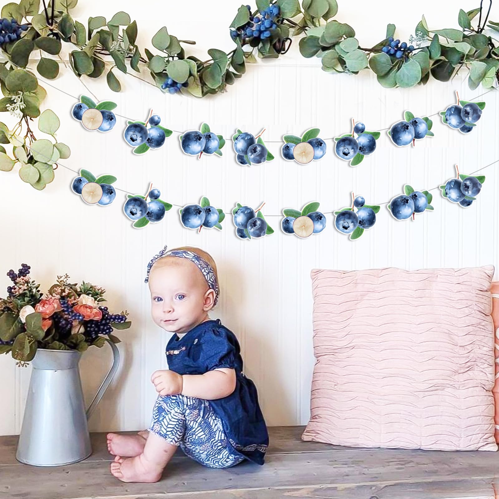 Kreatwow Blueberry Birthday Decorations - 2pcs Blueberry Garlands for Fruit Theme Party, Summer Birthday Party Decor - Perfect for Baby Showers, Bridal Showers & Summer Picnics