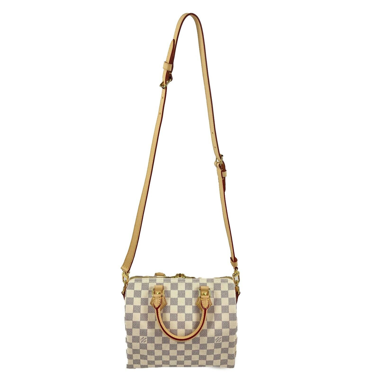 Authentic Louis Vuitton Damier Azur Speedy 25 Bandouliere Crossbody Bag with Adjustable Strap - Luxury Shoulder & Top Handle Purse for Women, Perfect for Travel, Work & Everyday Use