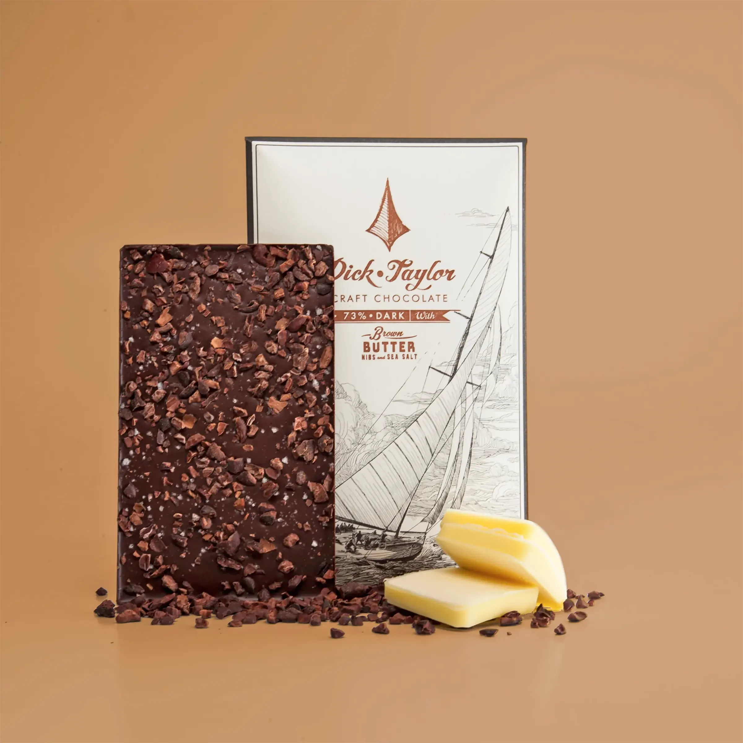 Premium Dick Taylor 73% Dark Chocolate Bar with Brown Butter, Cacao Nibs & Sea Salt | Gourmet Baking, Dessert Topping & Gift for Chocolate Lovers