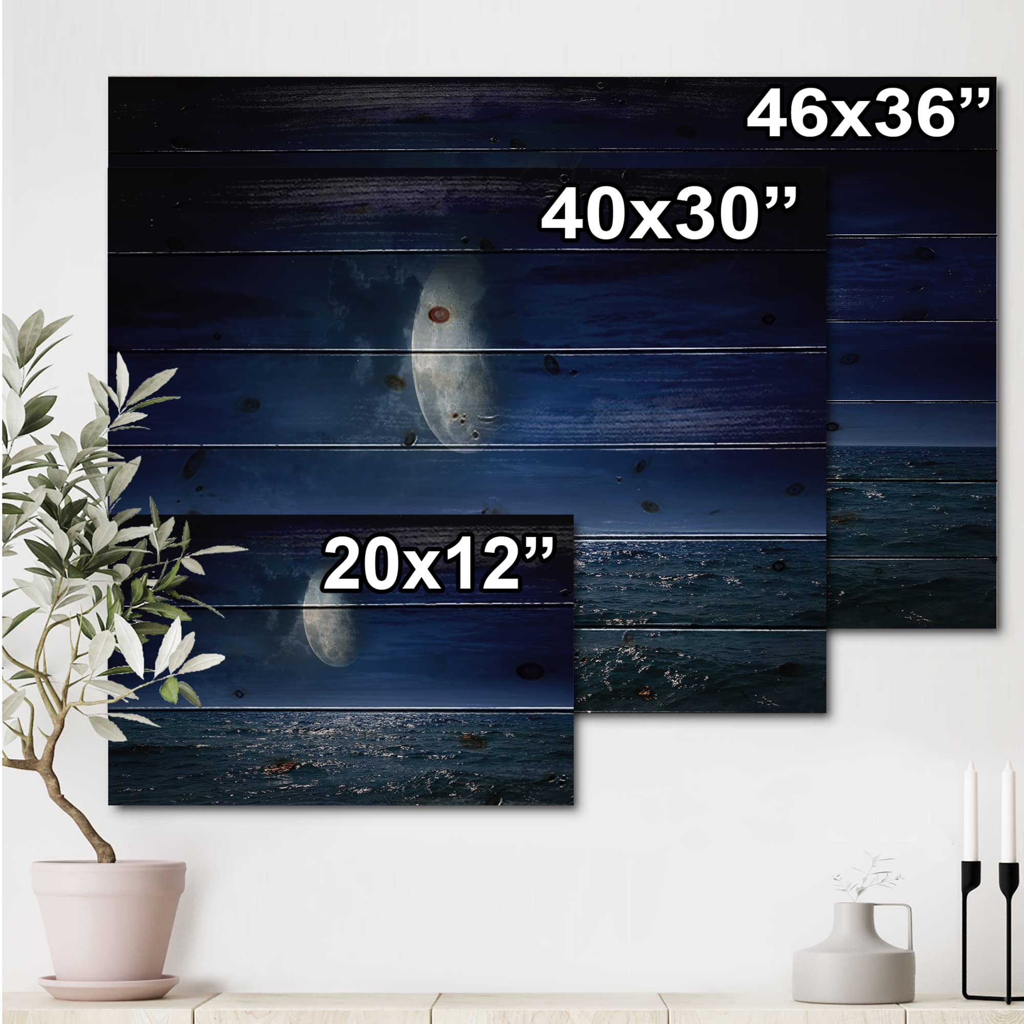 Full Moon Ocean Wood Wall Art - Coastal Decor for Living Room & Bedroom