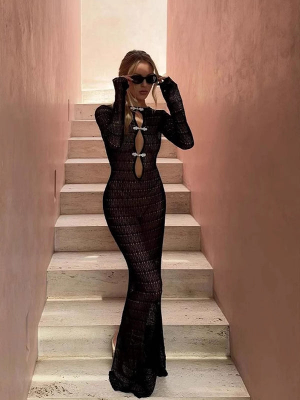 Sexy Fishnet Cover Up Dress for Women - Backless Hollow Out Chinese Style Bikini Beachwear - Perfect for Pool Parties, Beach Vacations & Night Out