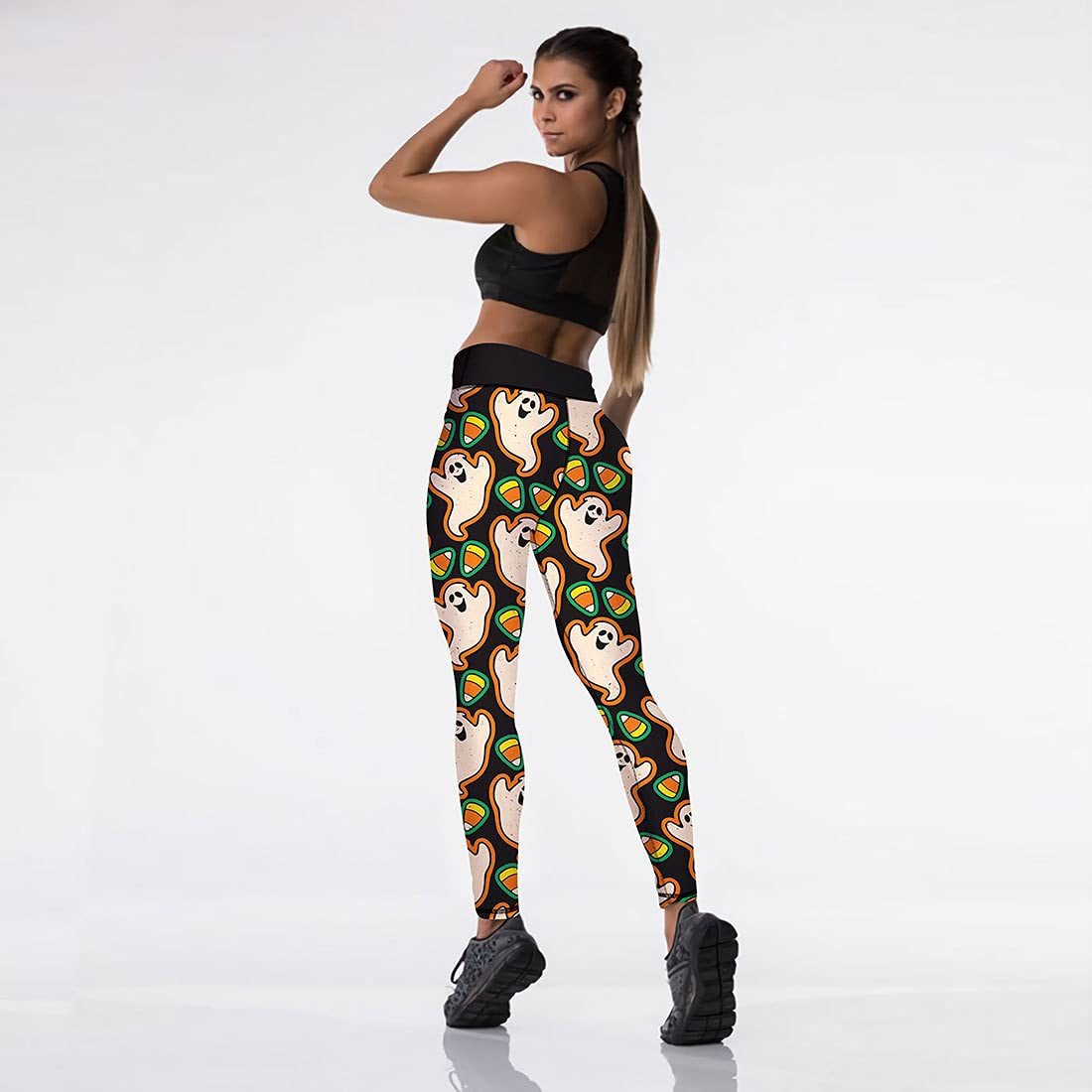 JIFRE Women's High Waist Skull Print Yoga Pants - Nude Feeling Halloween Printed Leggings for Running, Workout & Fitness | Perfect for Halloween Costumes, Gym Sessions and Casual Streetwear