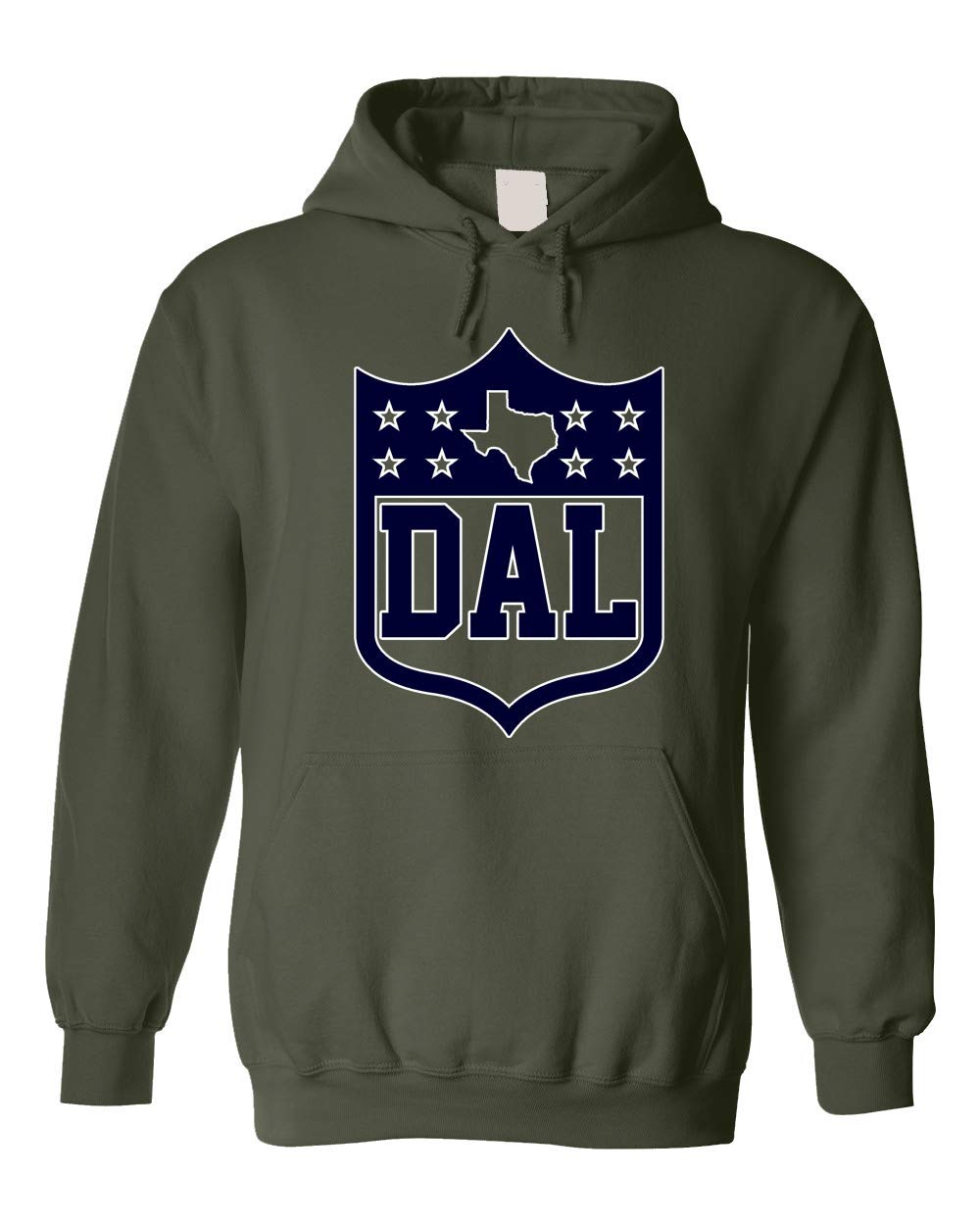 America's Finest Apparel Dallas Texas Shield Hoodie - Military Green | Premium Cotton Pullover for Men & Women | Perfect for Outdoor Activities, Casual Wear & Street Style Fashion
