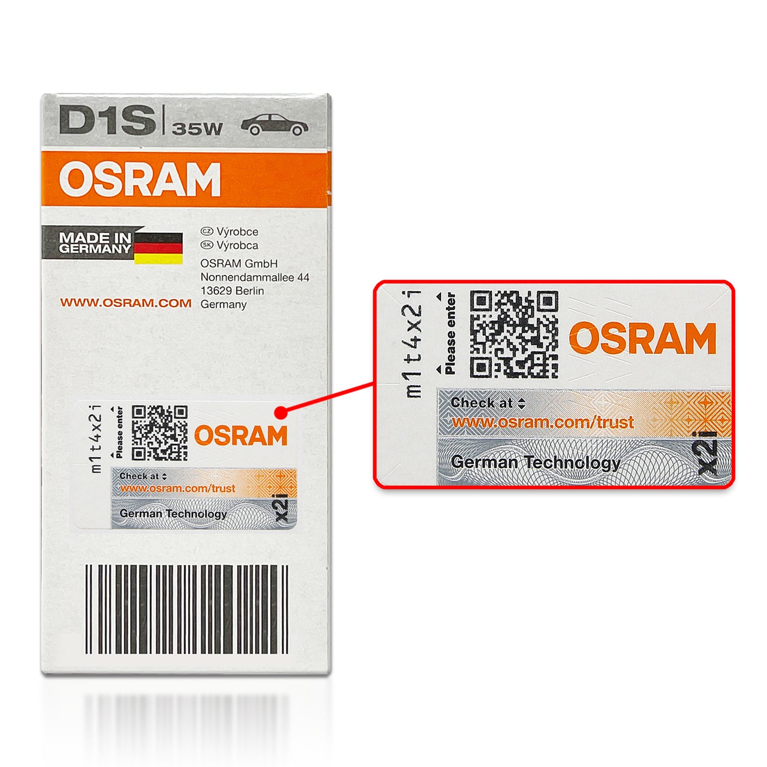 Original Osram 66140 D1S OEM HID Xenon Bulbs with Trust Code - Pack of 2 | High-Intensity Discharge Lighting for BMW, Mercedes, Audi & More | Perfect for Night Driving & Enhanced Visibility
