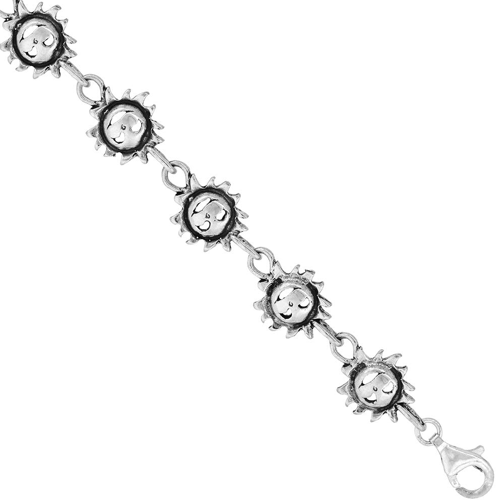Sterling Silver Sun Charm Bracelet for Women - 7 Inch Adjustable Length Dainty Jewelry - Perfect for Everyday Wear, Gifts & Boho Fashion Accessories