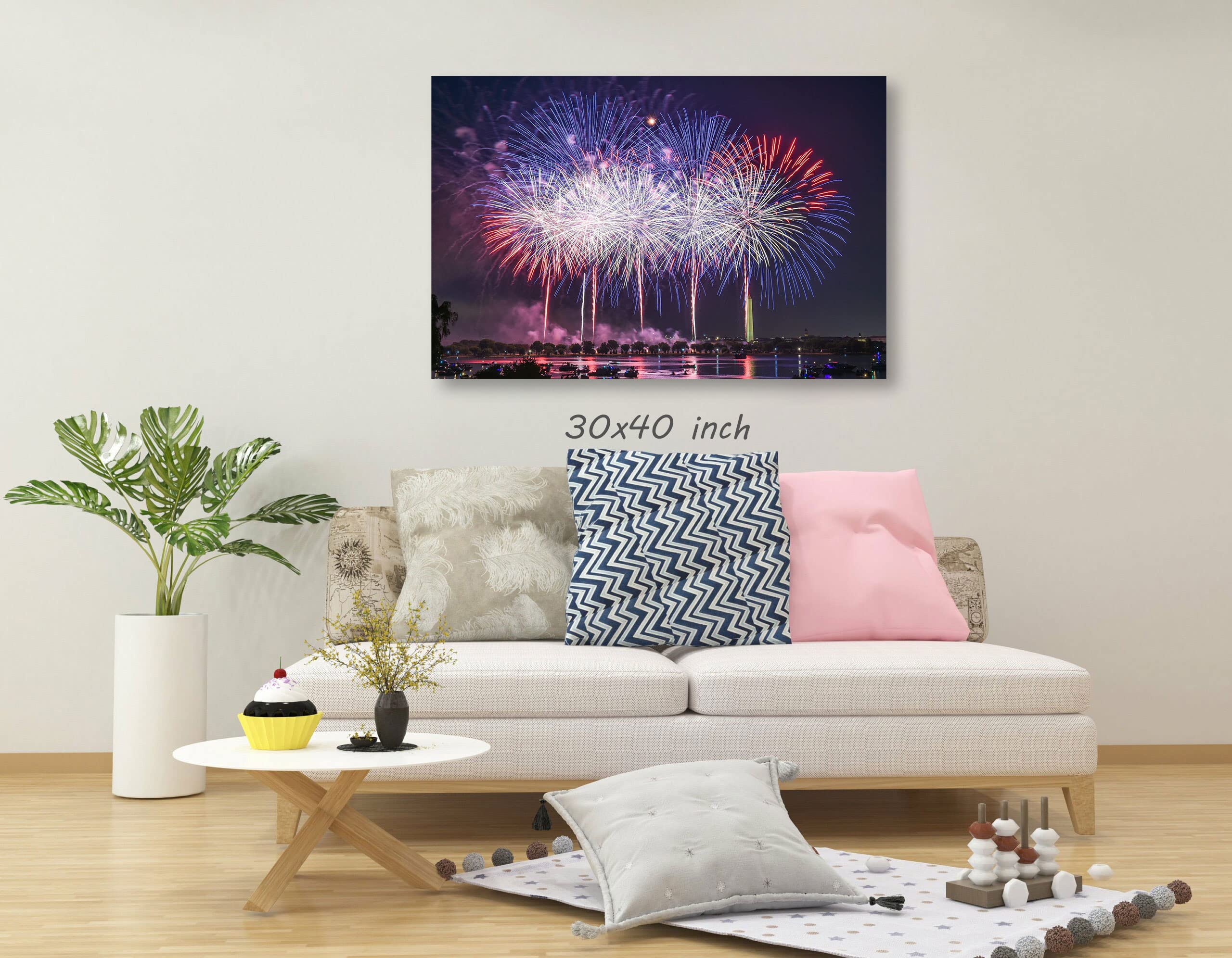 Fireworks Display Art Poster Canvas Prints - Framed Wall Decor for Bedroom, Living Room, Kitchen & Bathroom - Ready to Hang Home Decor (15x22 inches) - Perfect for Modern Housewarming Gifts & Apartment Wall Art