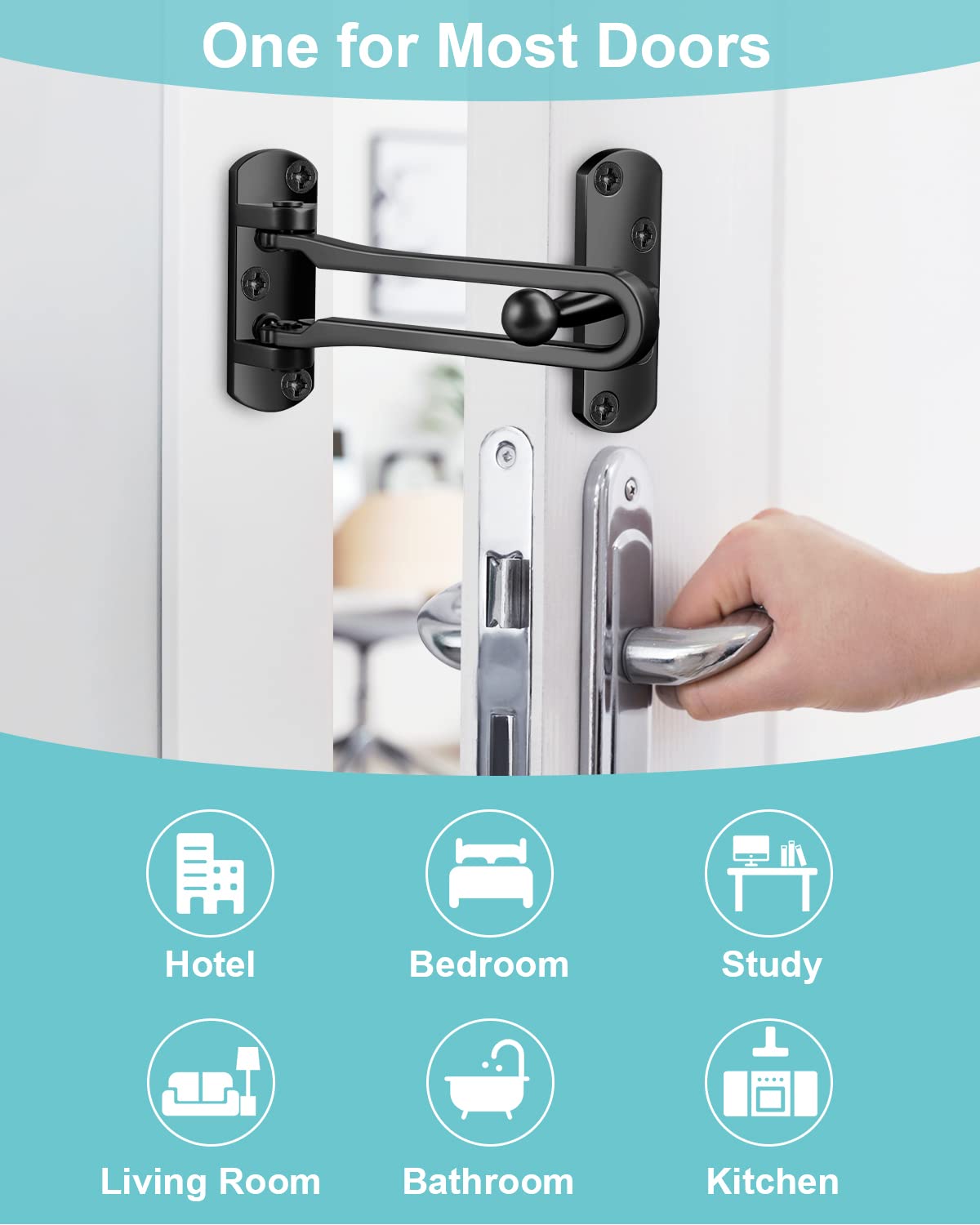 Heavy Duty Swing Bar Door Lock Latch - Premium Aluminum Sliding Security Bar for Home, Hotel & Child Safety (1 Pack) | Front Door Reinforcement & Indoor Gate Protection for Enhanced Security