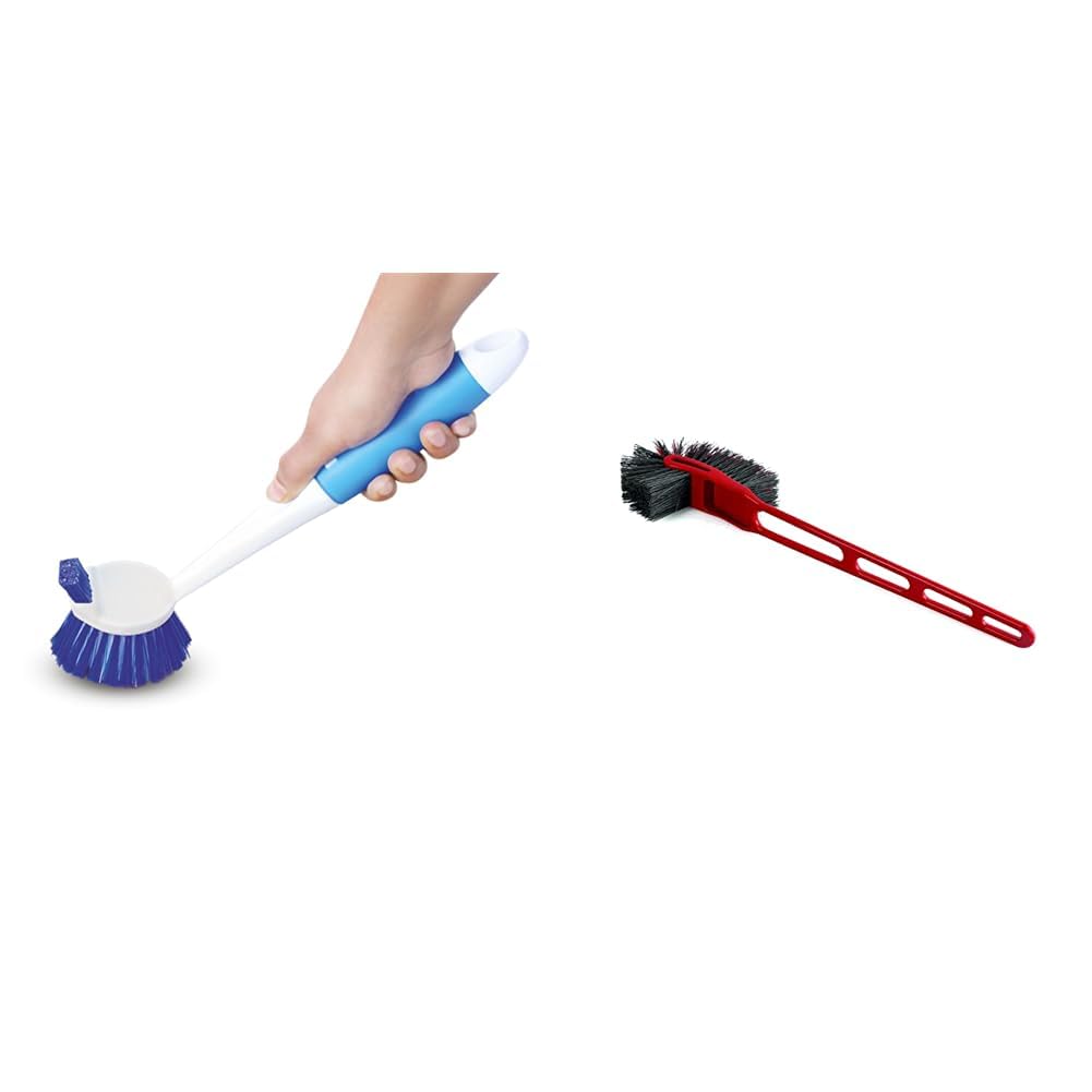 Cello Kleeno Dual Action Sink and Dish Brush with Flexible Bristles | Hanging Hook & Rubber Grip | Perfect for Kitchen Cleaning, Dishwashing, and Hard-to-Reach Areas