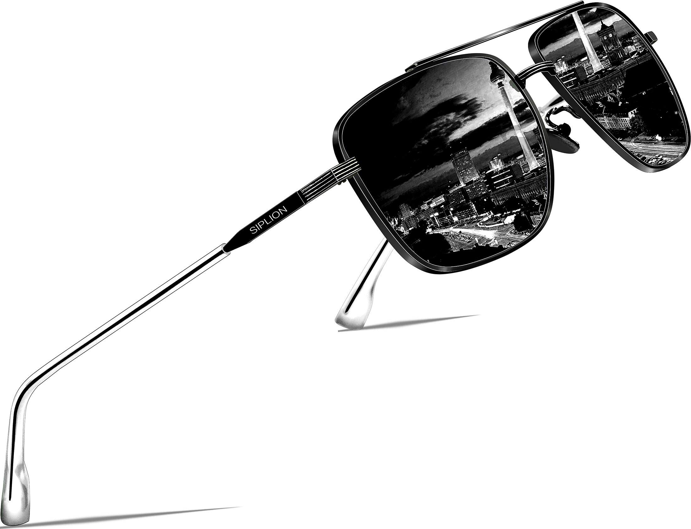 SIPLION Polarized UV Protection Men's Driving Sunglasses - Lightweight Metal Frame Rectangular Shades for Outdoor Sports, Driving & Travel