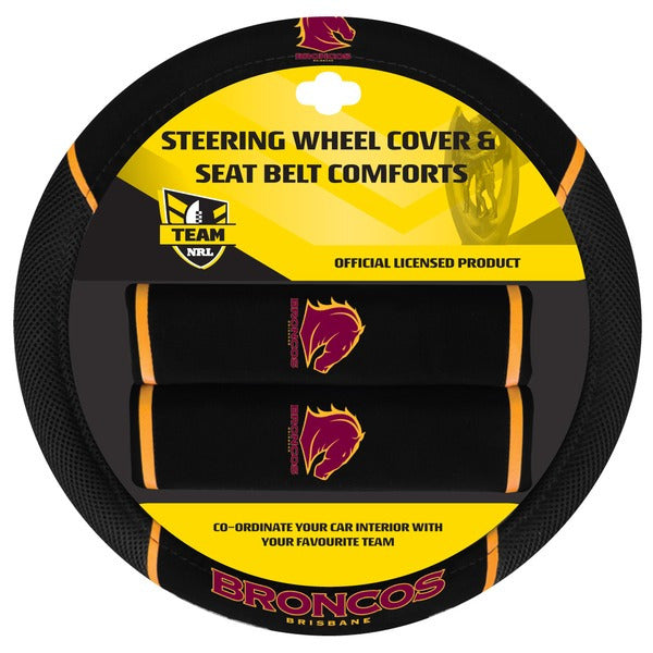 Brisbane Broncos NRL Steering Wheel Cover - Durable & Non-Slip Car Accessory for NFL Fans | Perfect for Game Day & Road Trips