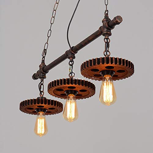 LITFAD Industrial Vintage 3-Light Metal Pendant Chandelier - Rustic Island Style Hanging Light Fixture for Dining Room, Restaurant, Bar & Cafe | Perfect for Farmhouse Decor, Kitchen Island Lighting & Commercial Spaces