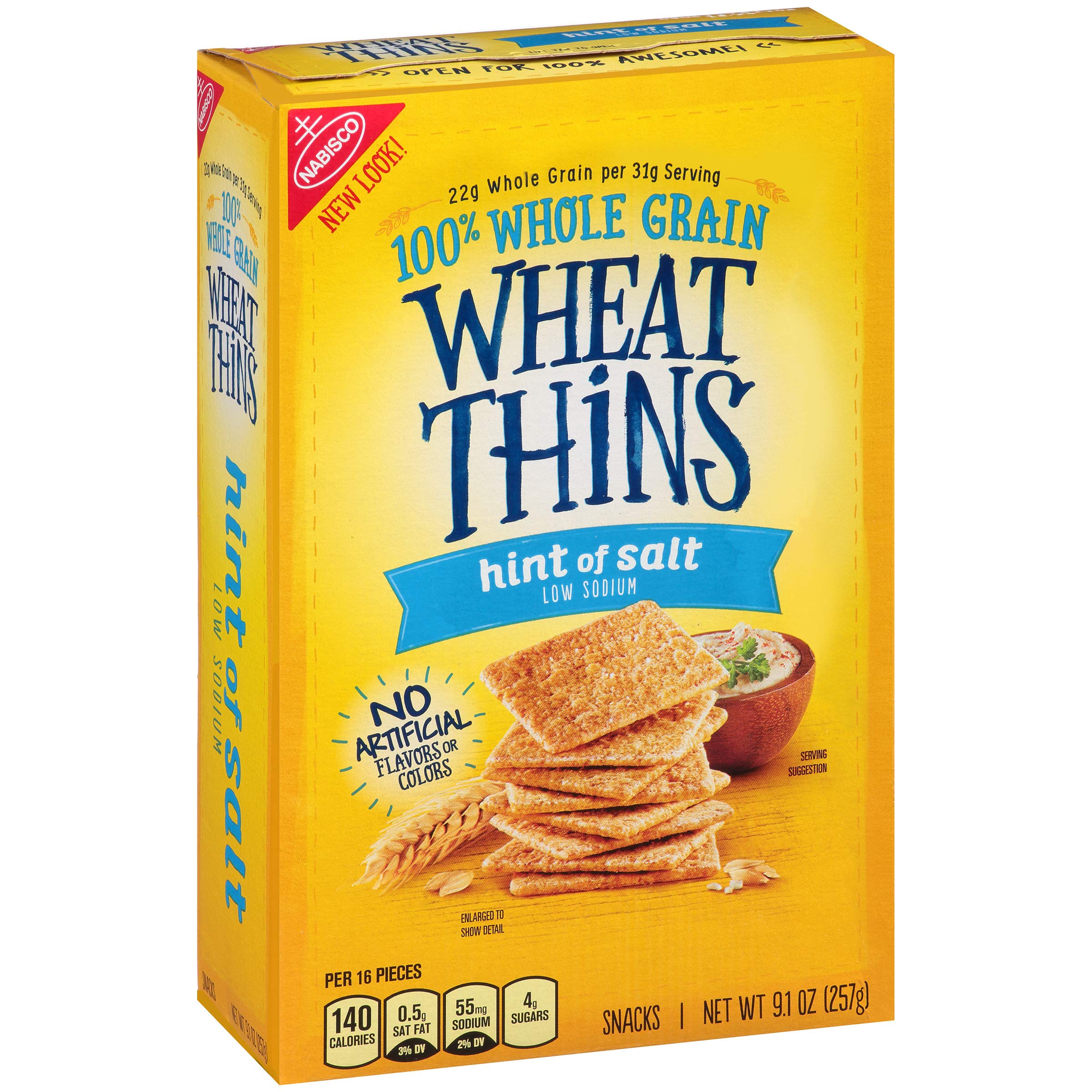Wheat Thins Hint of Salt Whole Grain Low Sodium Crackers - 6 Pack (9.1 oz Each) | Healthy Snack for Office, School & Travel | Gluten Free Baked Crackers