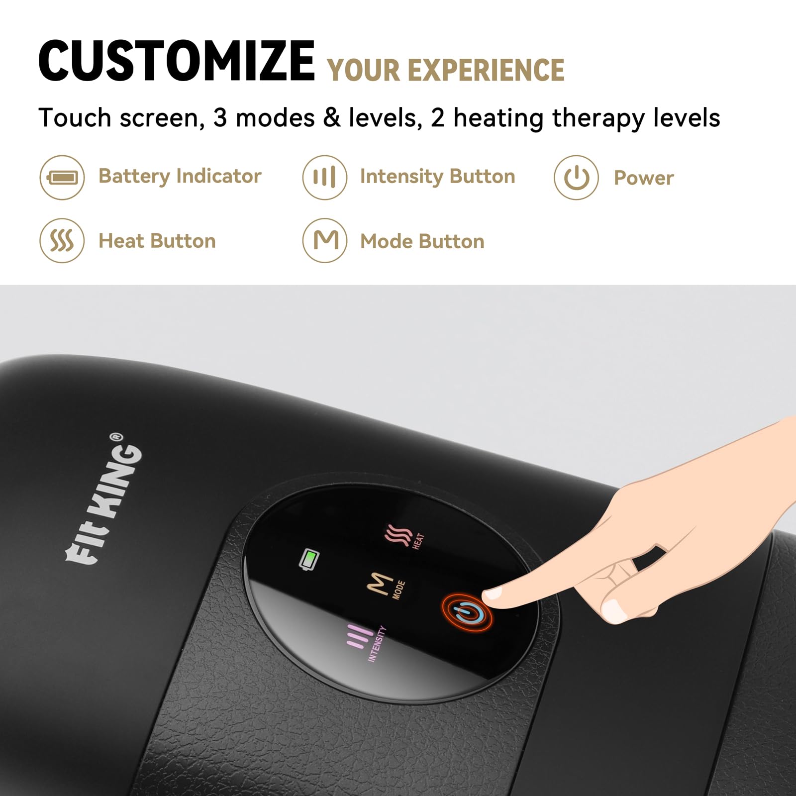 FIT KING Cordless Hand Massager with Heat - Portable Touch Screen Massage Device for Arthritis, Carpal Tunnel & Finger Numbness Relief - Perfect Gift for Women, Men & Parents (FSA/HSA Eligible) - Ideal for Office, Home & Travel Use