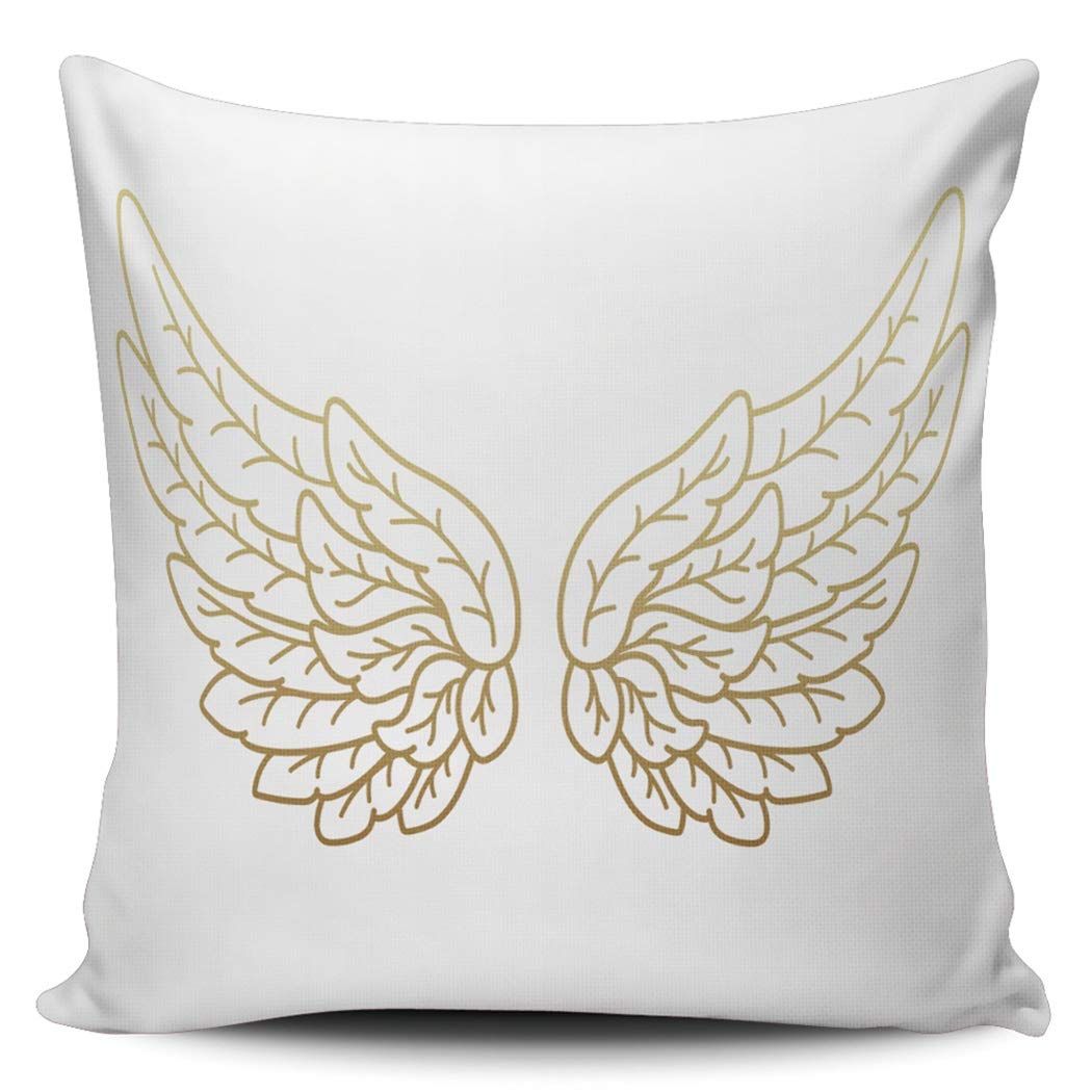Golden Angel Wings Decorative Pillow Covers 18x18 Inch - Double Sided Square Throw Pillow Cases for Bedroom, Living Room & Home Decor
