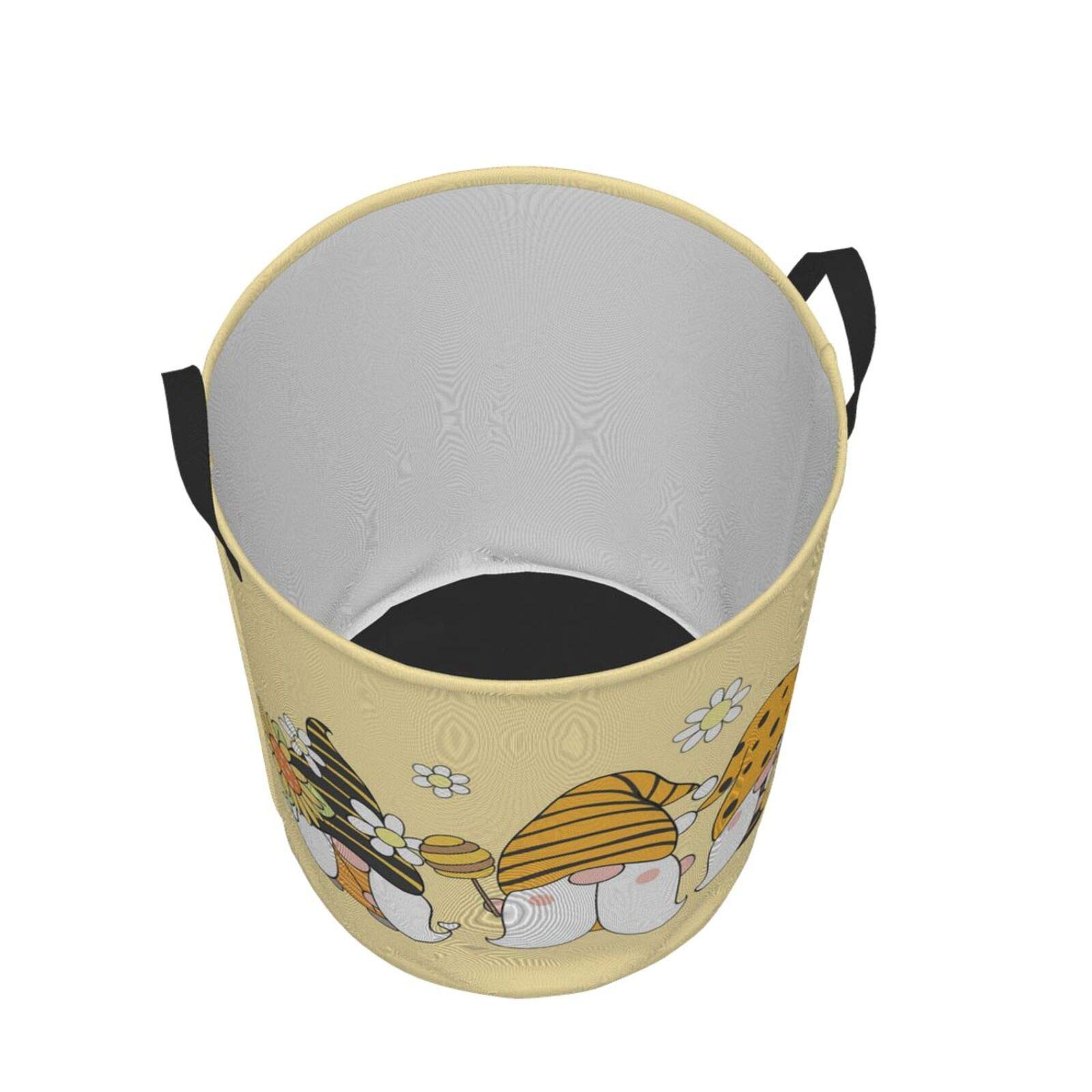 Waterproof Collapsible Laundry Basket with Handle - Cute Sunflower Bee Gnome Design Fabric Hamper for Clothes, Toys & Bathroom Storage | Foldable Organizer Bin for Home, Dorm & Travel