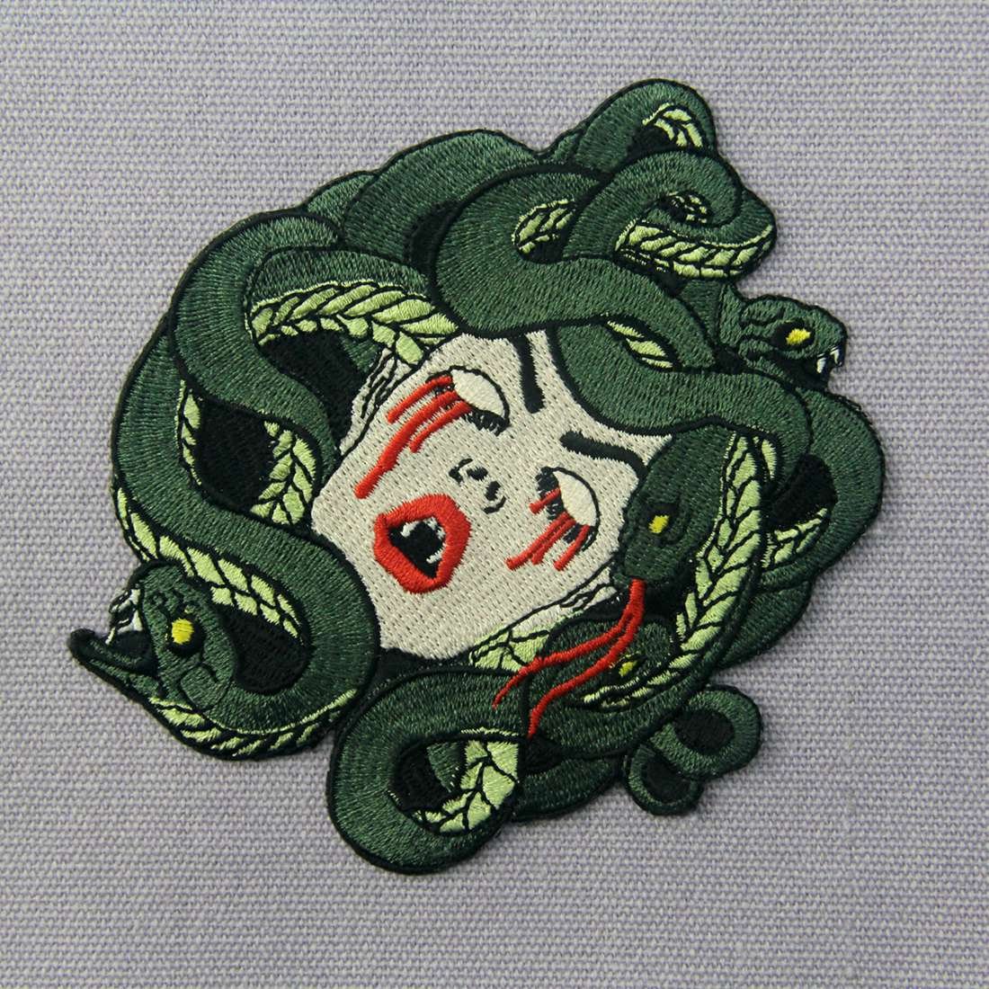 Bleeding Medusa Embroidered Iron On Patch - Gothic Sew On Badge for Jackets, Bags & DIY Crafts - Perfect for Punk Fashion & Costume Accessories