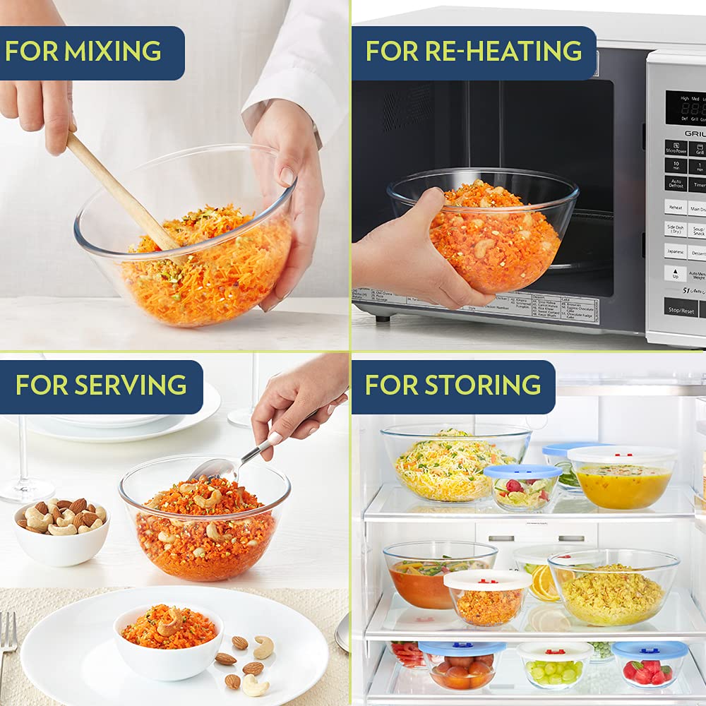 Borosil 350ml Borosilicate Glass Mixing Bowl with White Lid - Microwave & Dishwasher Safe Kitchen Bowl for Baking, Salad, Pasta, Dough | Perfect for Meal Prep, Cooking & Serving | Durable Transparent Glass Bowl for Home & Restaurant Use