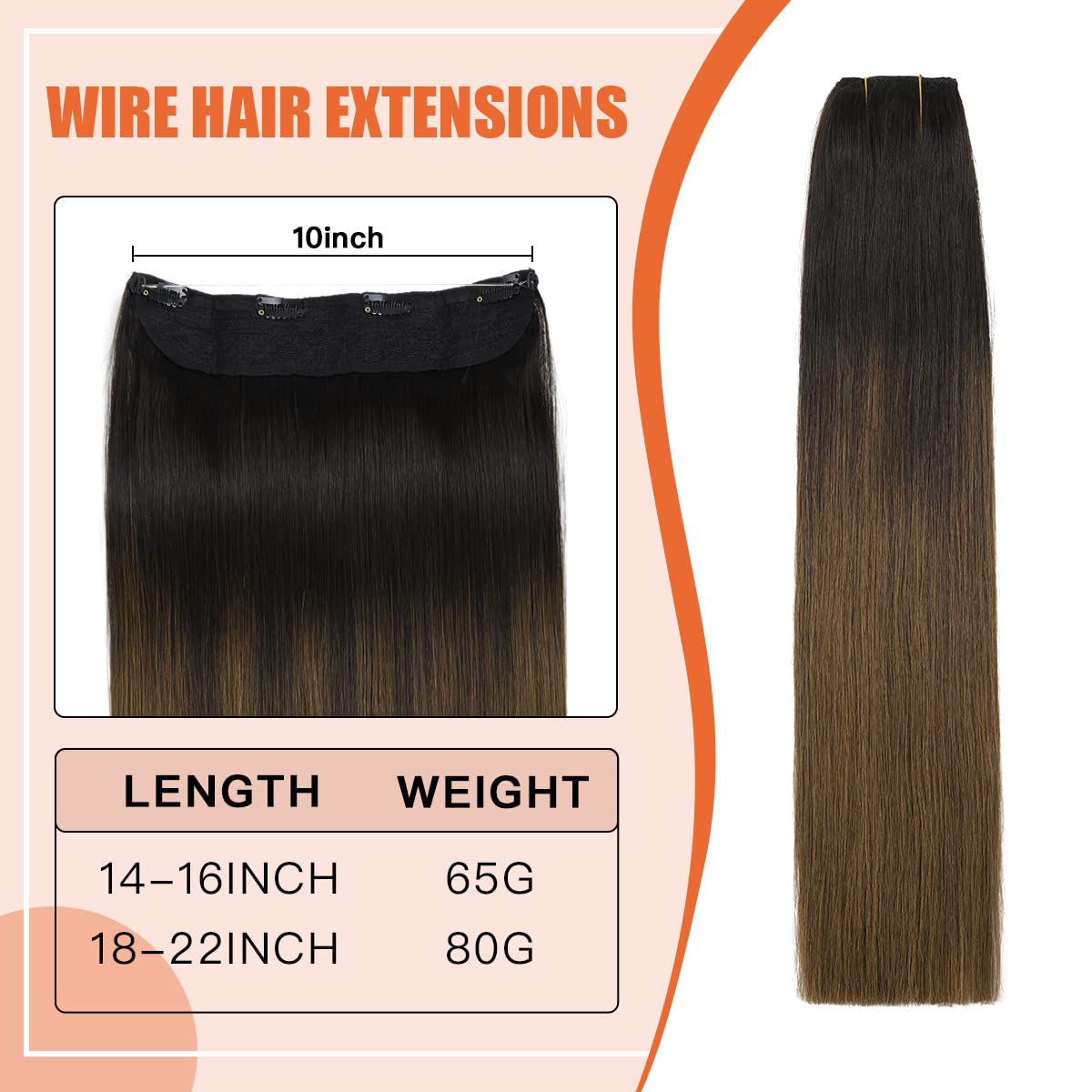 XDhair Invisible Wire Hair Extensions 16Inch 70g - Real Human Hair Ombre Black to Brown (#1B/4) for Women | Seamless Blending, Natural Look for Parties & Daily Styling