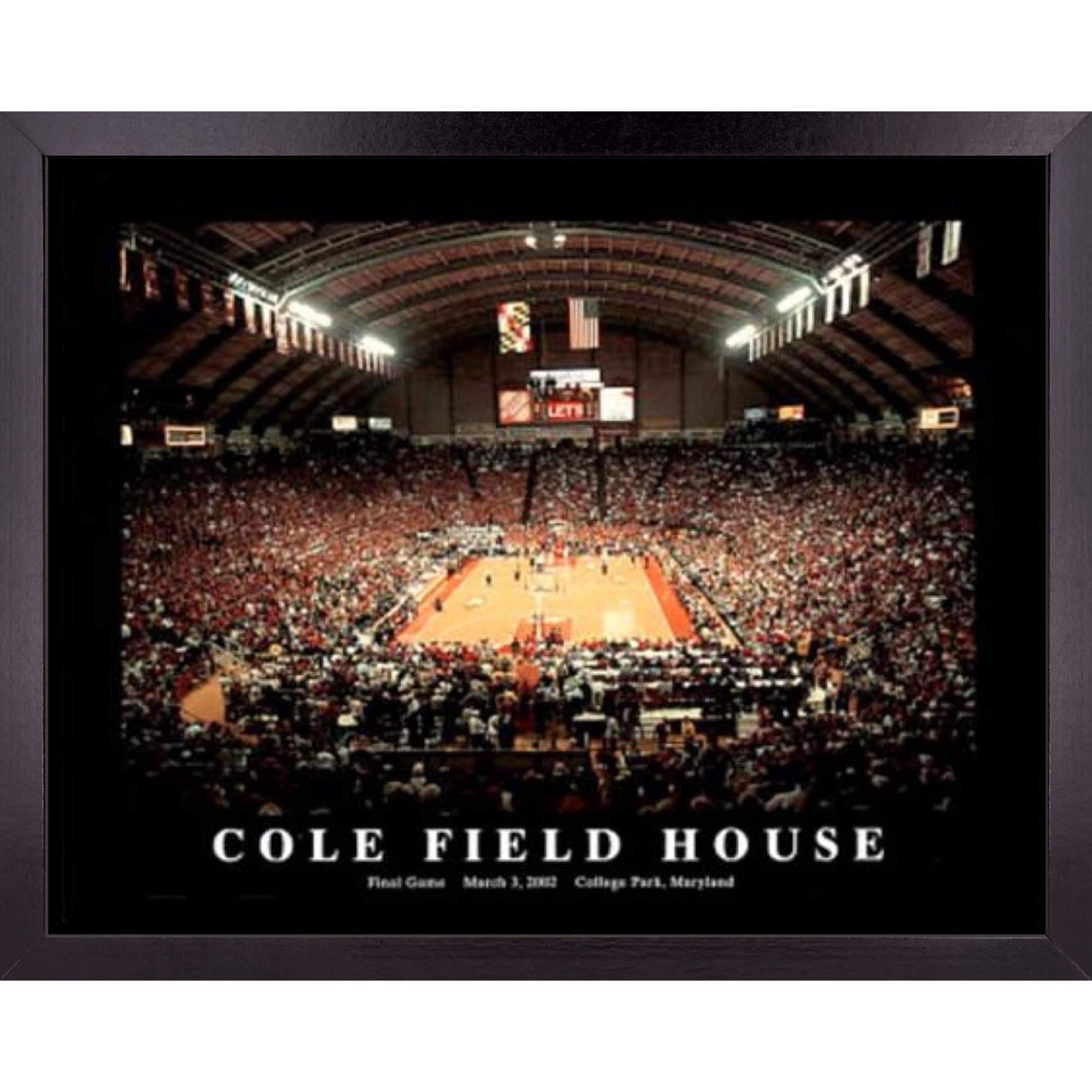 Maryland Terrapins Basketball Stadium Poster - Cole Field House Final Game 2002 Wall Art Decor | 23x29 Inch Framed Print | Perfect Gift for College Sports Fans | Great for Bedroom, Dorm, Man Cave & Game Room Decor