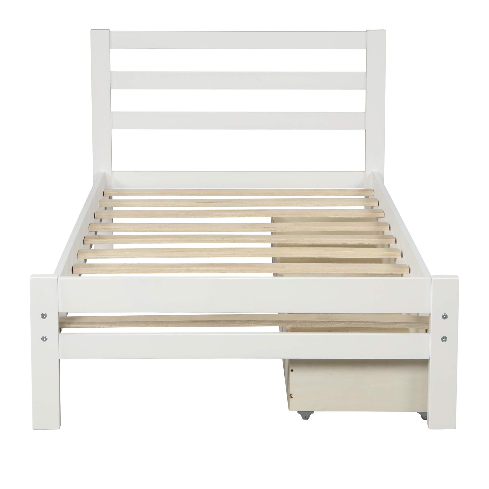 **Solid Wood Twin Platform Bed Frame with 2 Storage Drawers & Headboard - Sturdy Wood Slat Support, No Box Spring Needed - Easy Assembly for Small Bedrooms, Guest Rooms & Dorm Rooms**