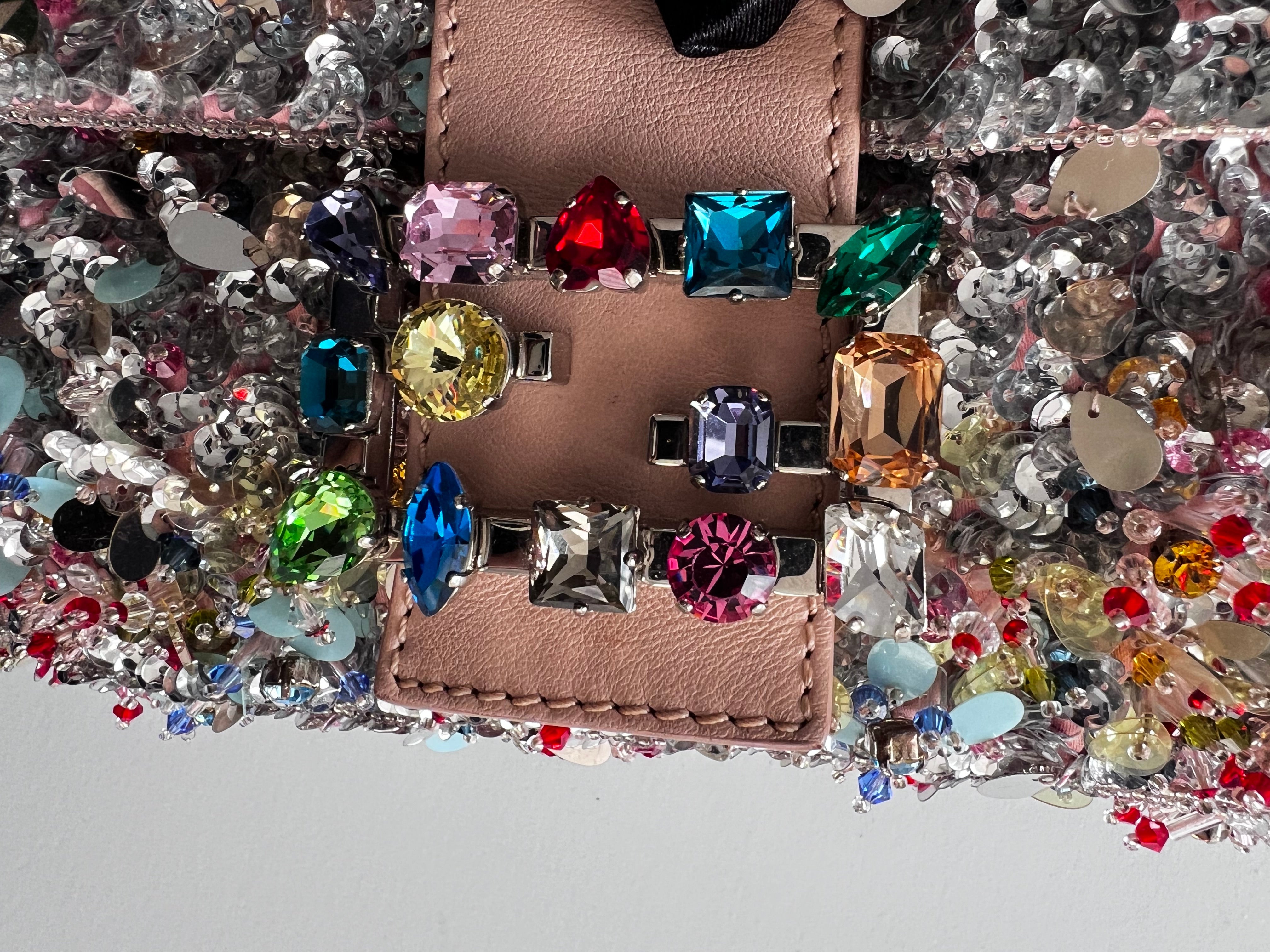 Exclusive Fendi Multicolor Diamond & Sequin Baguette Bag - Luxury Designer Clutch for Evening Parties & Special Occasions
