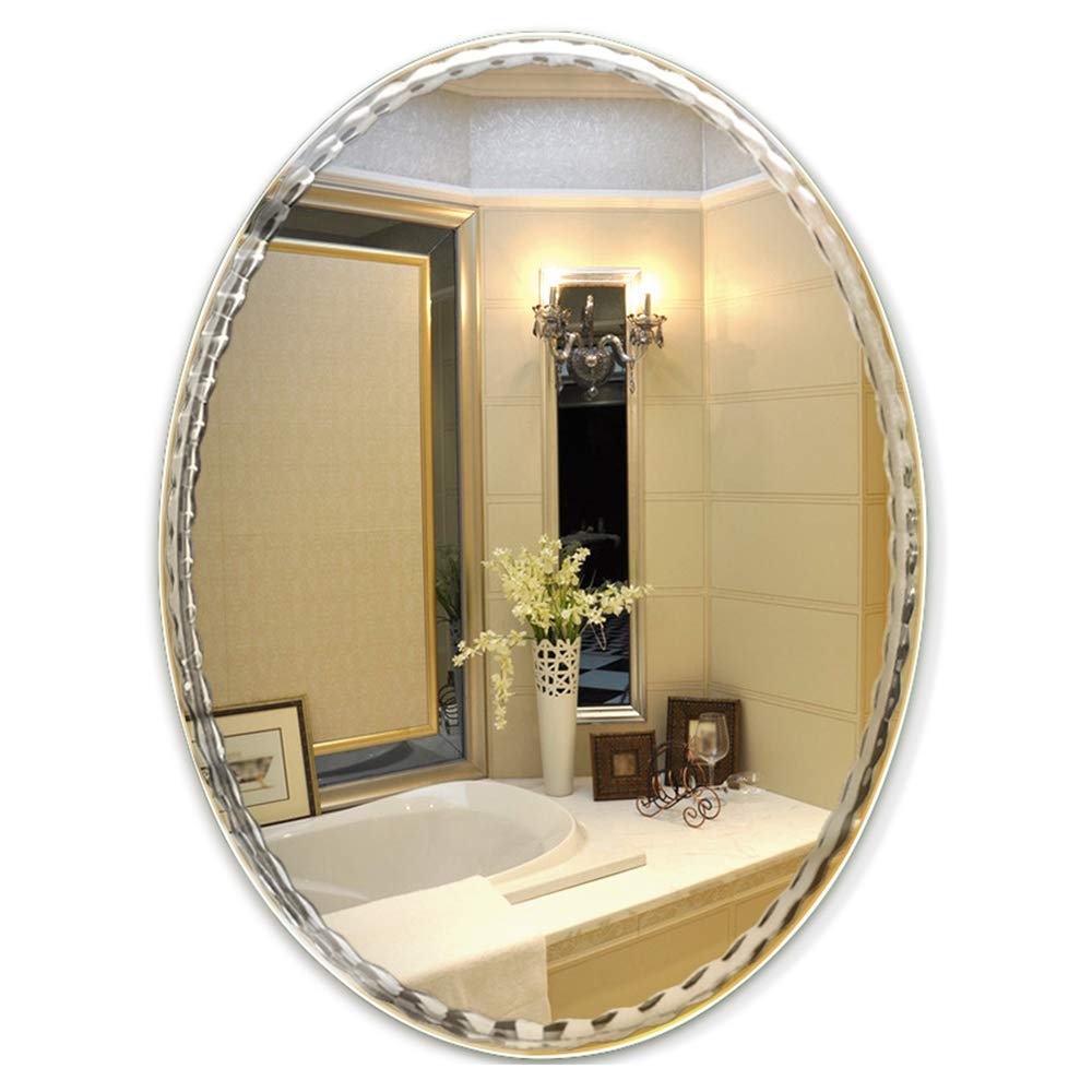 KUWD Oval Bathroom Mirror - HD Silver Glass, Classic Edge Design, Wall Mounted Mirror for Bathroom, Entryway & Hallway, 5mm Thickness Frameless Mirror - Perfect for Vanity, Powder Room & Home Decor