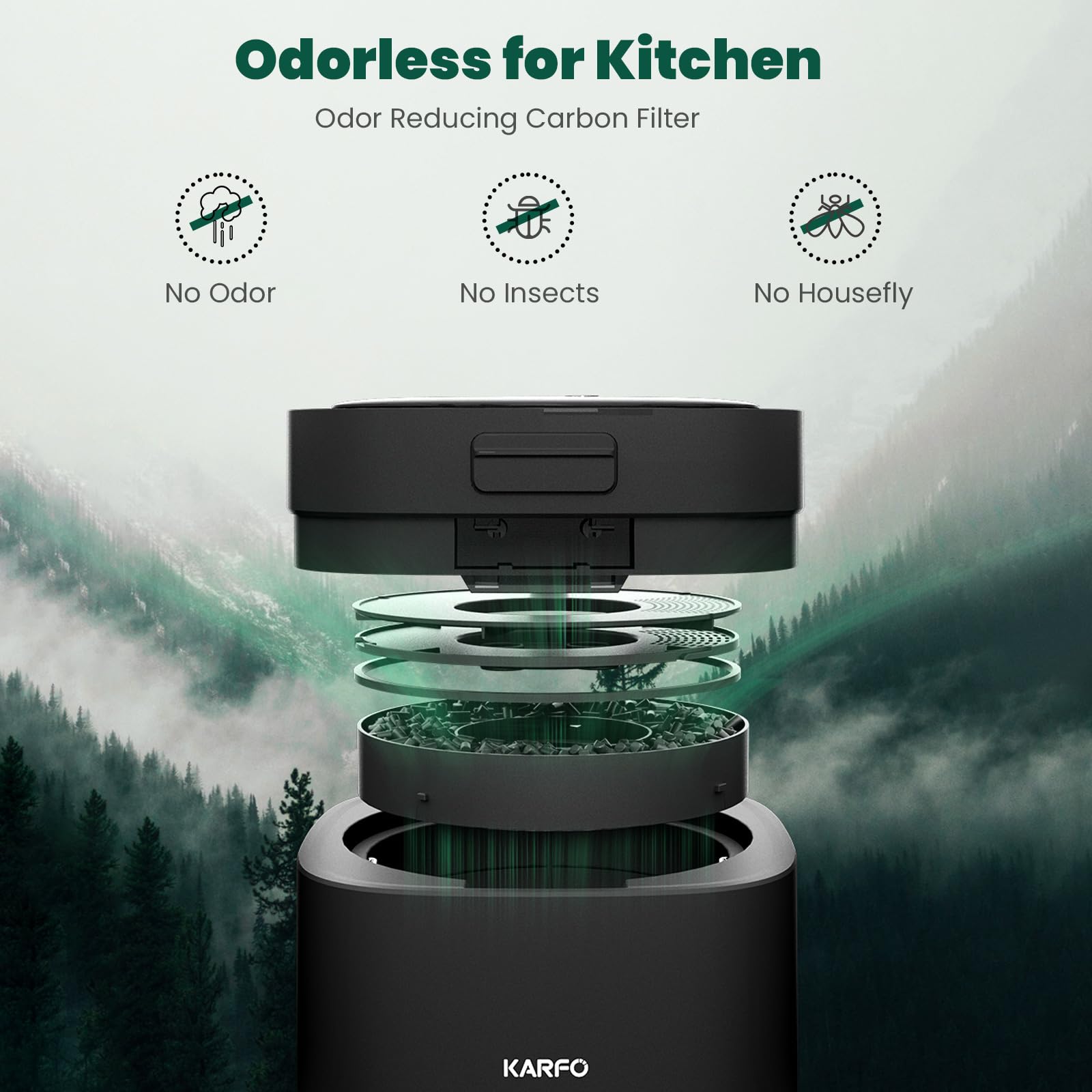Karfo Electric Kitchen Composter - Smart Indoor/Outdoor Compost Bin with Odorless Single-Button Operation, Converts Food Waste to Organic Fertilizer for Plants | Perfect for Eco-Friendly Homes, Gardens & Sustainable Living (Black)
