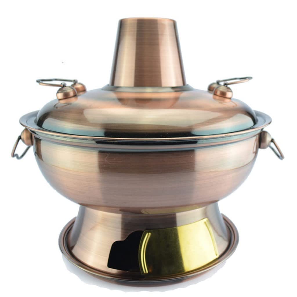 4.0L Stainless Steel Stock Pot - Traditional Beijing Charcoal Hot Pot Cookware, Antique Chinese Hotpot for Picnics & Outdoor Cooking - Red Copper Color - Perfect for Family Gatherings, Camping & Asian Cuisine