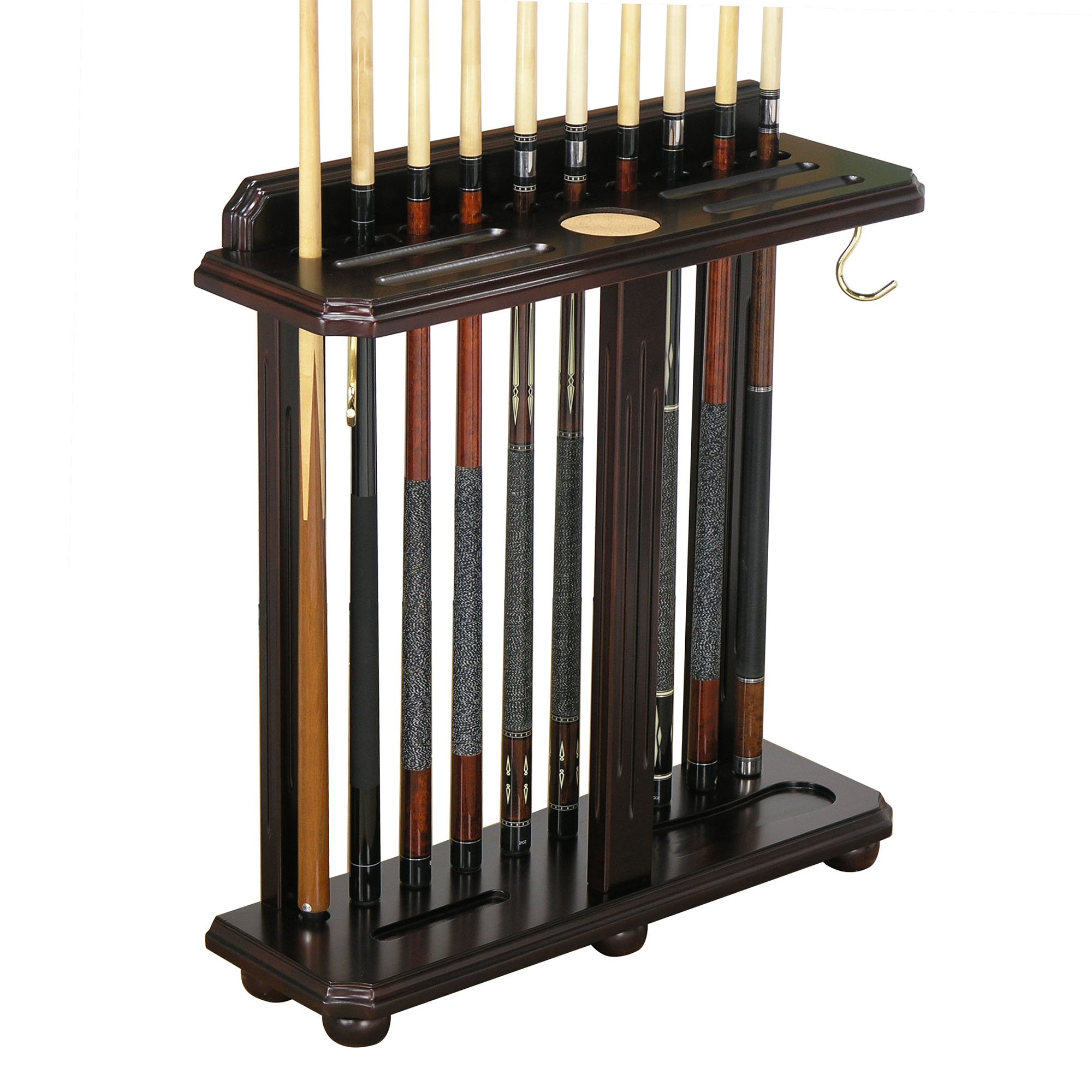 Premium Wooden Floor-Standing Pool Cue Rack - 12 Cue Holder with Stylish Carved Design | Perfect for Billiard Rooms, Game Rooms & Home Bars (Traditional Style)