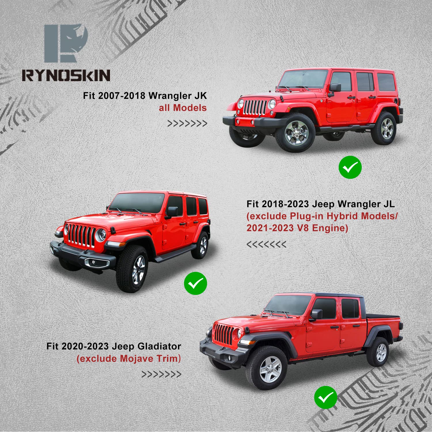 RYNOSKIN Heavy Duty Stubby Front Bumper for 2007-2018 Jeep Wrangler JK, 2018-2025 JL & 2020-2025 Gladiator (Excludes Rubicon/V8) | Fog Light Compatible with D-Ring Shackles | Off-Road Adventure & Trail Riding Upgrade