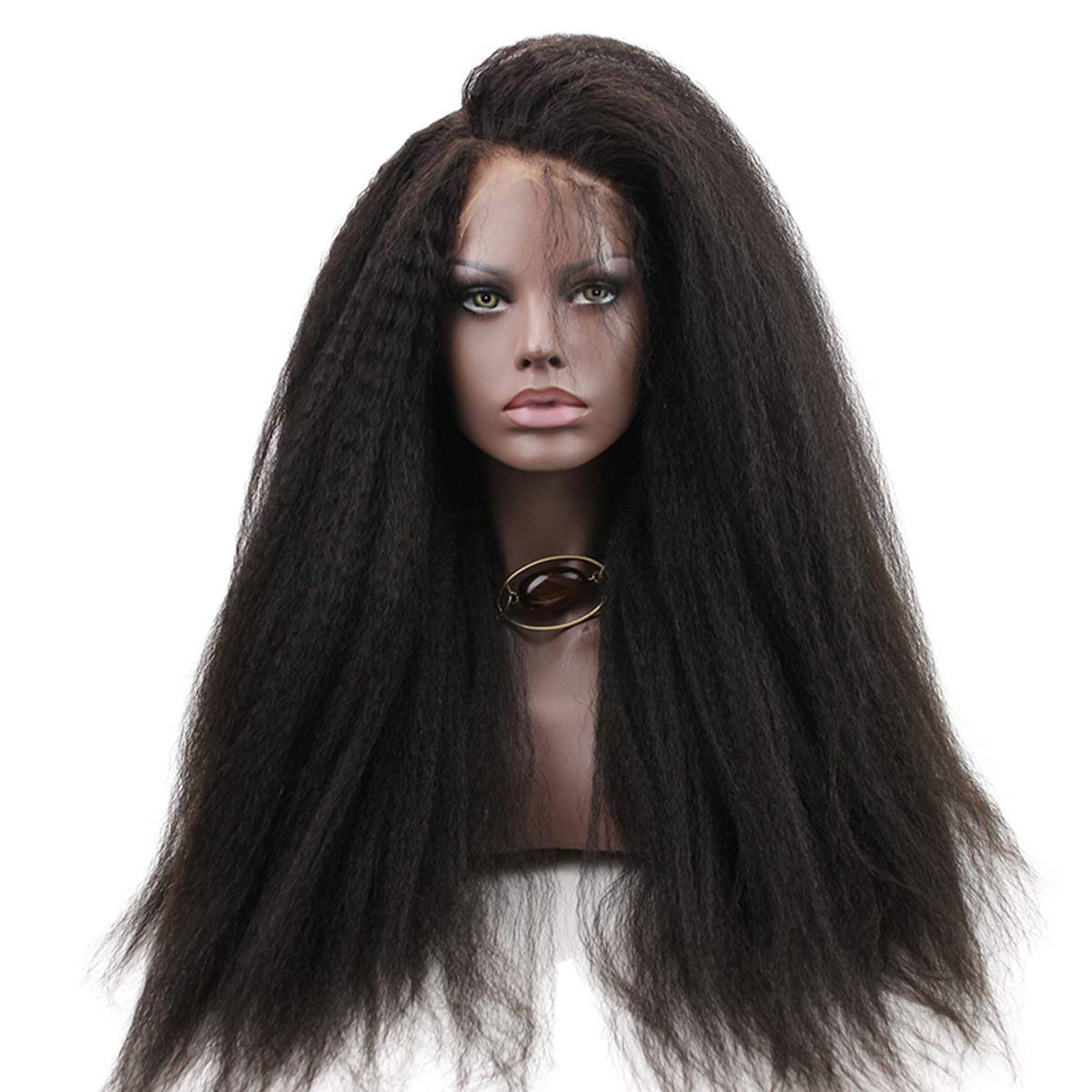 Dreambeauty 250% High Density Kinky Straight Lace Front Human Hair Wig - Brazilian Virgin Hair with Baby Hair for Women (22 Inch, Natural Black) | Perfect for Daily Wear, Cosplay & Special Occasions