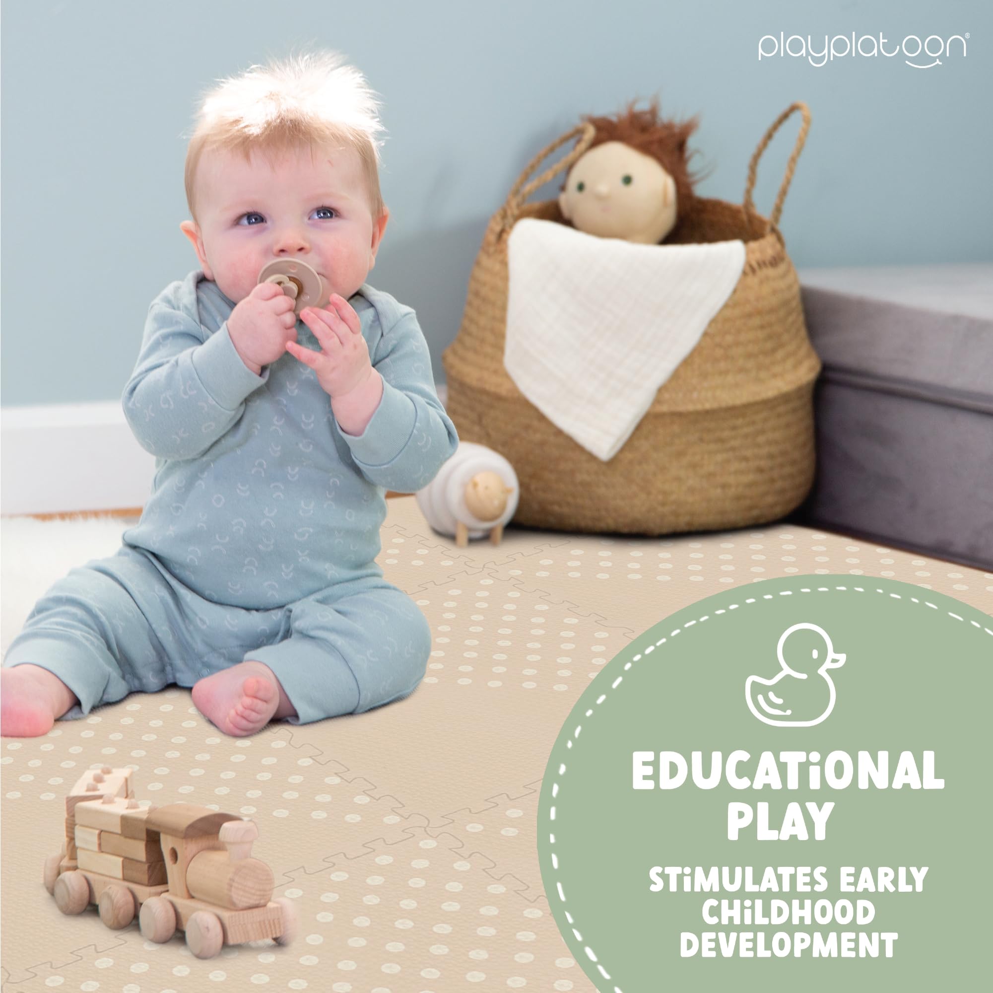 Play Platoon Large 9-Piece Baby Play Mat - 72 x 72 Inch Extra-Thick Interlocking Foam Floor Tiles (24 x 24 Inch Each) - Soft Puzzle Mats for Playroom & Nursery - Neutral Kids Playmat Rug with Triangle Design - Perfect for Crawling, Learning & Safe Playtime