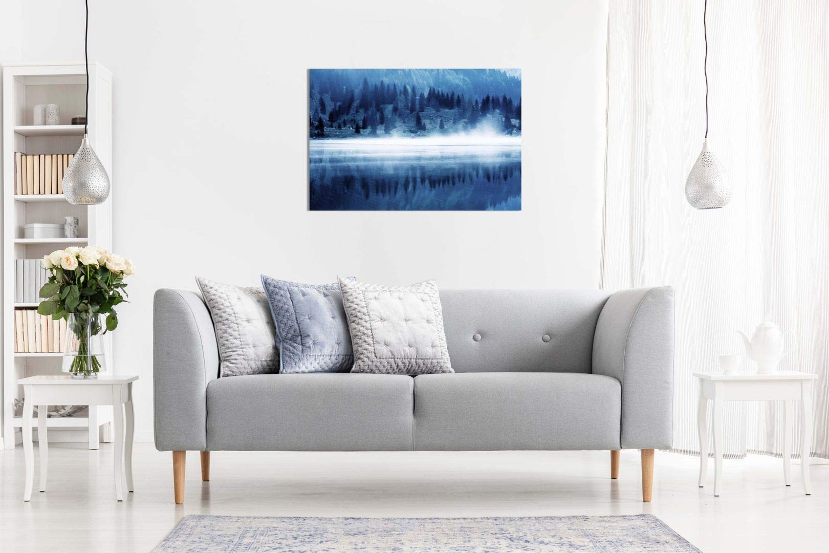Blue Glacial Lake Canvas Wall Art Print - 36x24 Inches - Modern Home Decor for Living Room, Bedroom & Office
