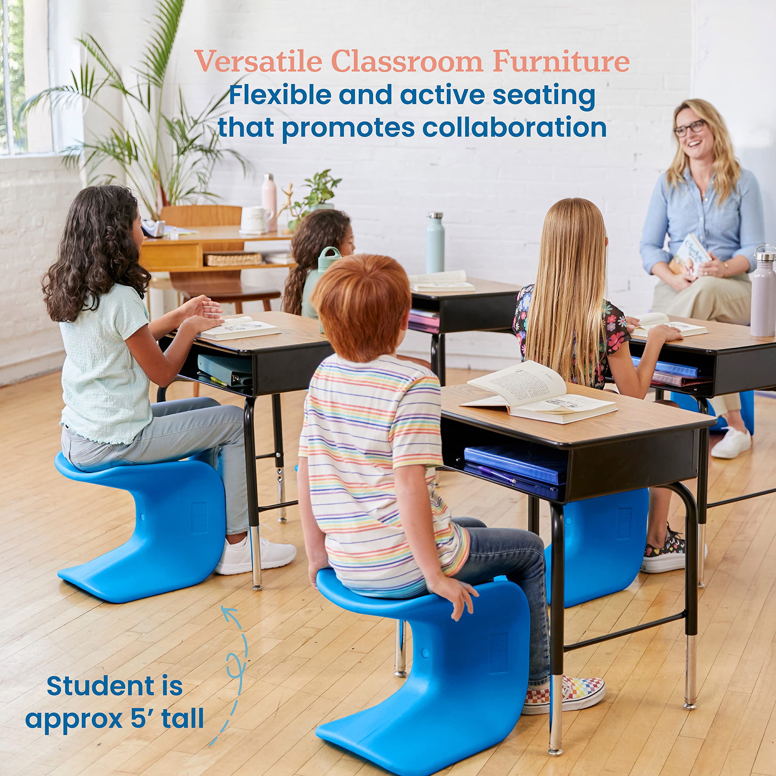 ECR4Kids Wave Seat - 14in to 15.1in Adjustable Height Wobble Stool, Blue (2-Pack) - Perfect for Classroom, Office & Home Use