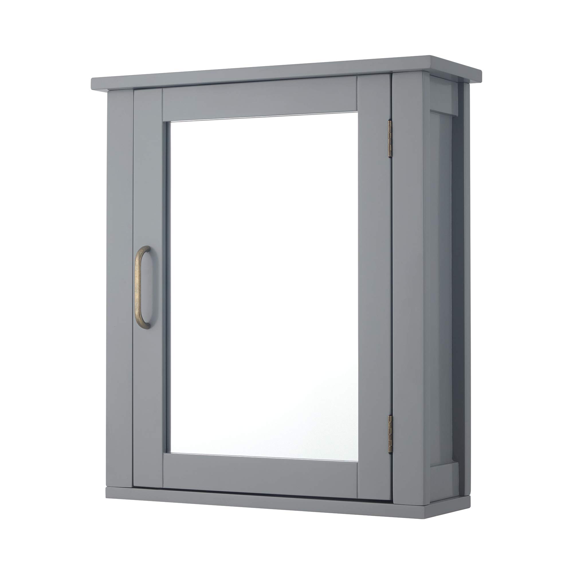 Teamson Mercer Grey Wooden Wall Cabinet with Mirror for Bathroom Storage
