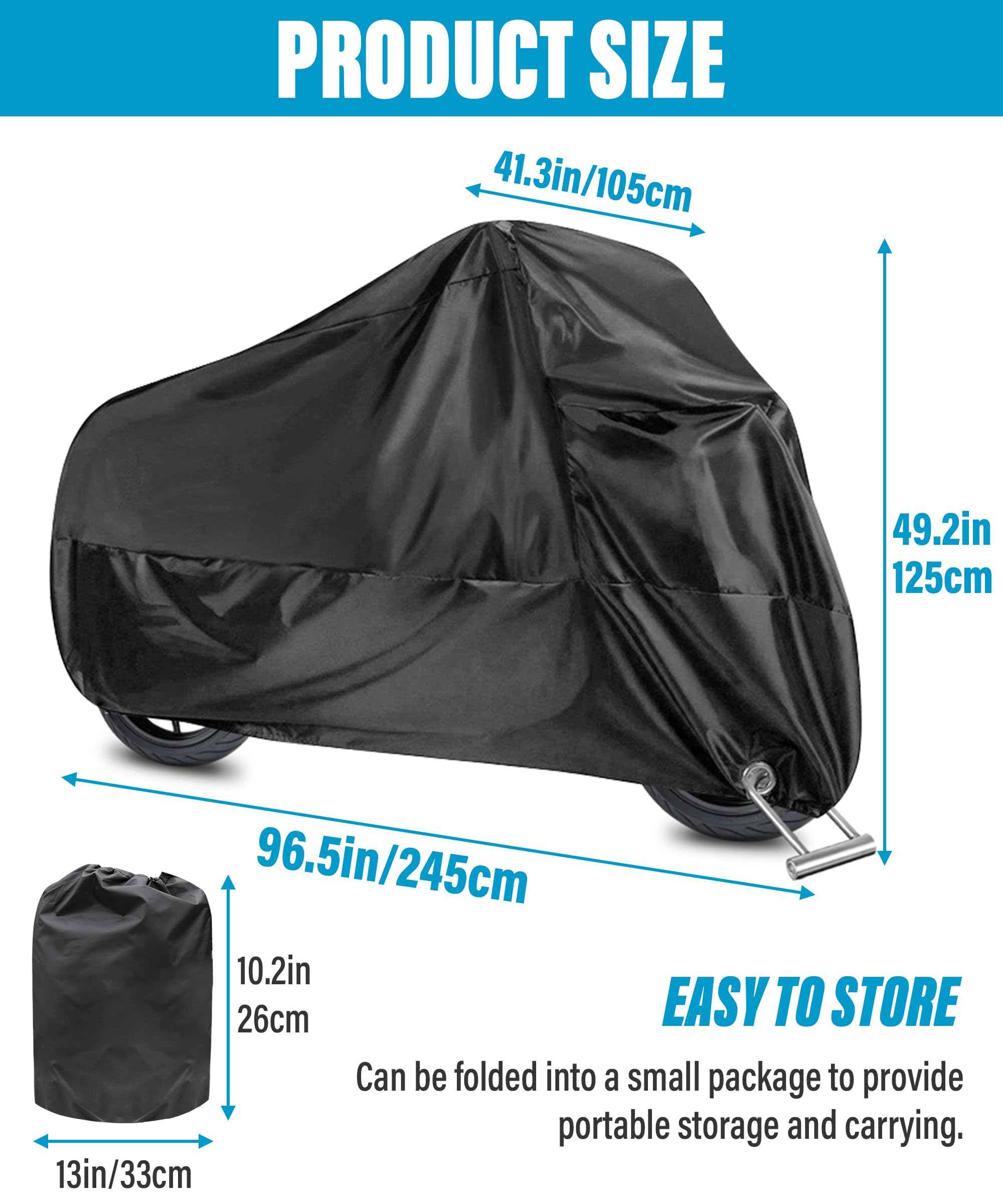 Zlirfy Waterproof Motorcycle Cover with Lock-Holes - Universal Outdoor Bike Protection for Travel & Storage