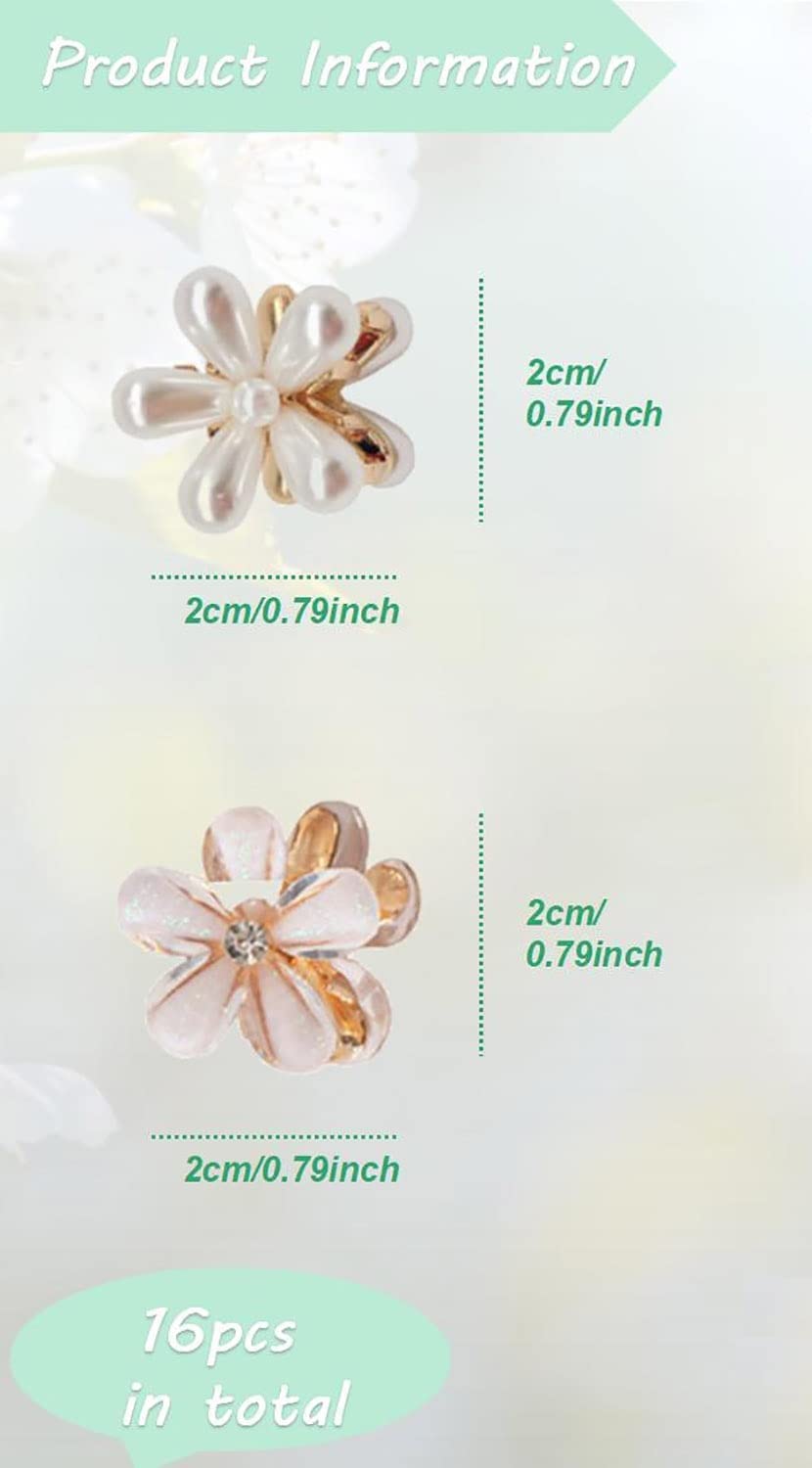 12 Pack Small Pearl Hair Claw Clips - Mini Crystal Flower Spring Floral Hair Clips for Women & Girls - Sweet Artificial Flower Crystal Barrettes - Perfect for Parties, Weddings & Everyday Hair Accessories