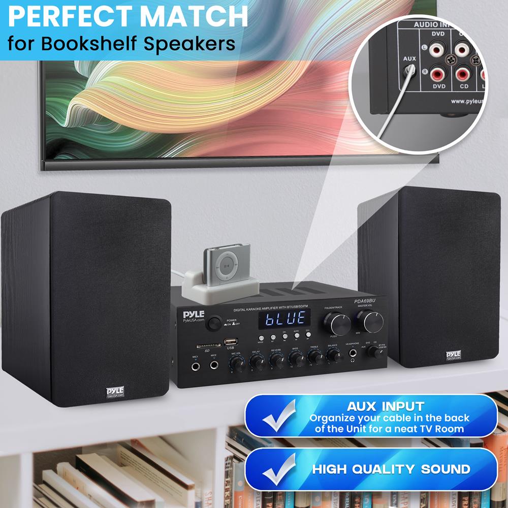 Compact Home Theater Amplifier Stereo Receiver - High Power Audio System with Bluetooth, USB, FM Radio - Perfect for Living Room, Home Theater, and Gaming Setup