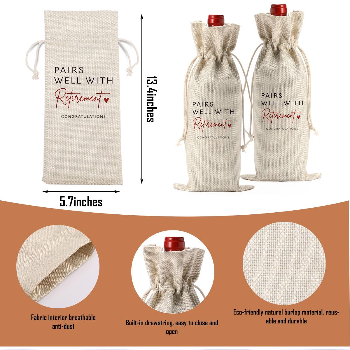 XFW 1Pcs Elegant Retirement Wine Gift Bag - Perfect Retirement Gift for Women & Men, Coworkers Farewell Present, Boss Going Away Gift - Ideal for Retirement Parties, Office Celebrations & Special Occasions