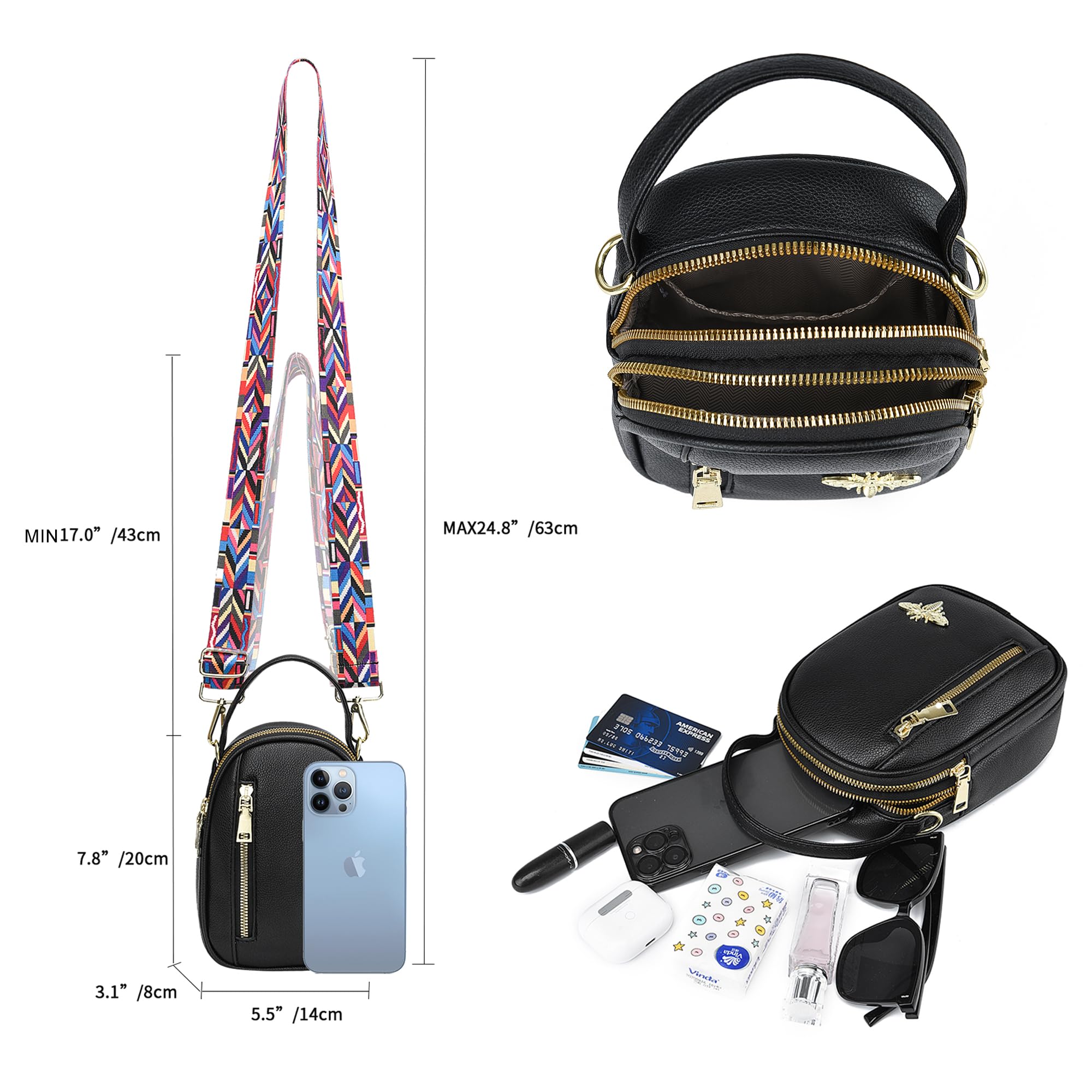 Stylish Women's Small Crossbody Purse with 2 Adjustable Straps - Fashionable Bee Print Shoulder Bag for Phone & Essentials | Perfect for Daily Use, Travel & Shopping